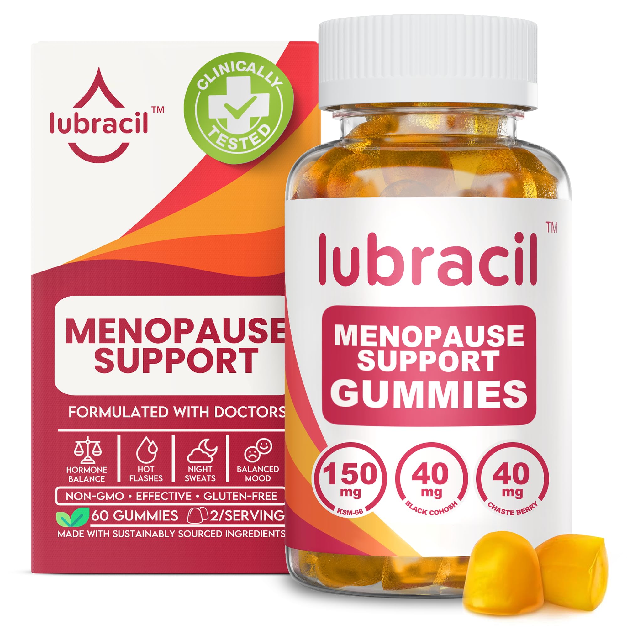 Lubracil Menopause Gummies for Women - Menopausal Supplements for Hot Flashes, Night Sweats, Mood Swings and Hormonal Balance - Daily Vitamins with Black Cohosh & Ashwagandha - 60 Gummies (Pack of 1)