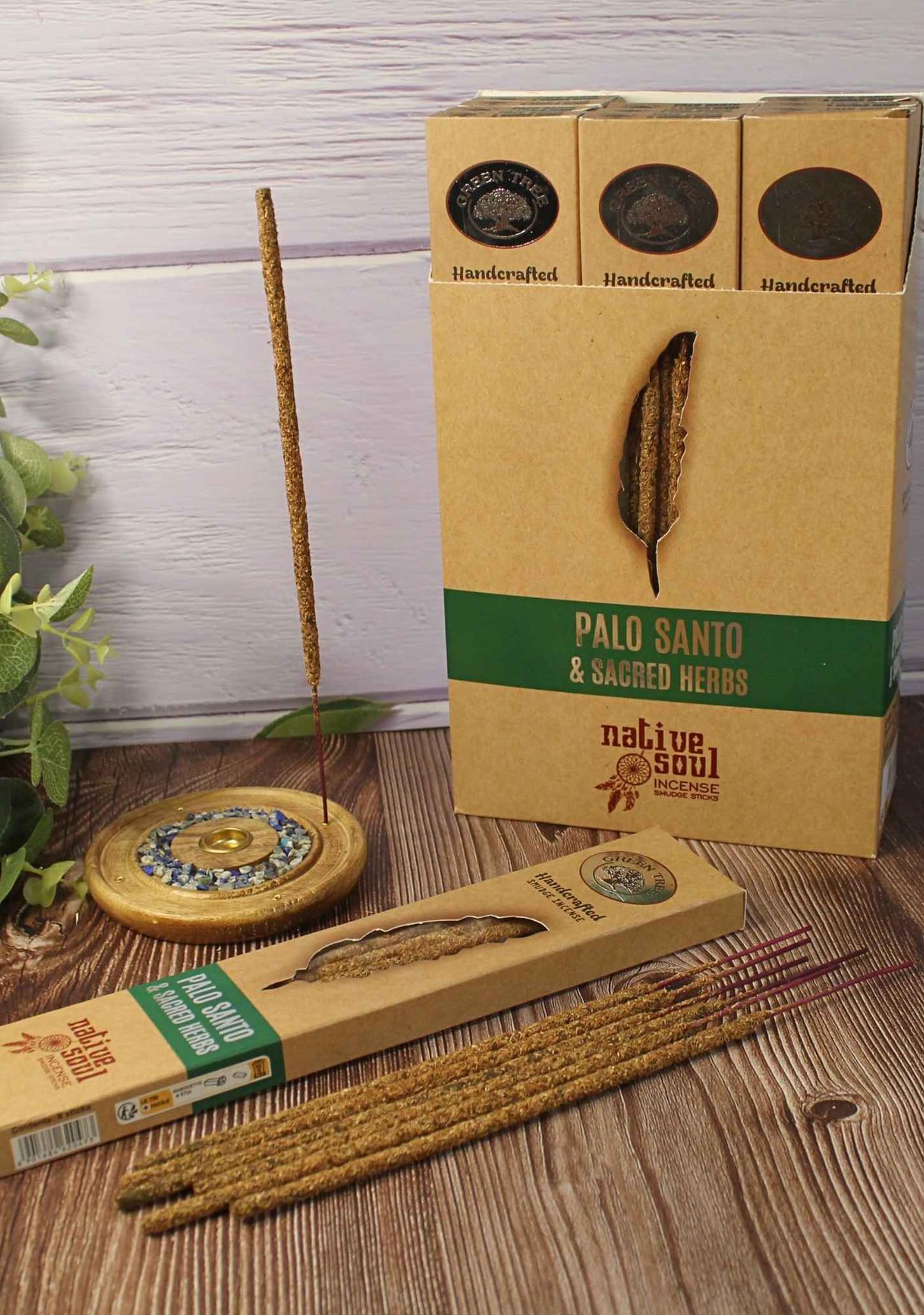 Jrose Collections Multicolor Native Soul Palo Santo & Sacred Herbs Incense – 3 Box Set With Jrose Wooden Burner – Handcrafted Masala Smudge Sticks – Natural Cleansing Aromatherapy – 15G X 3 Boxes