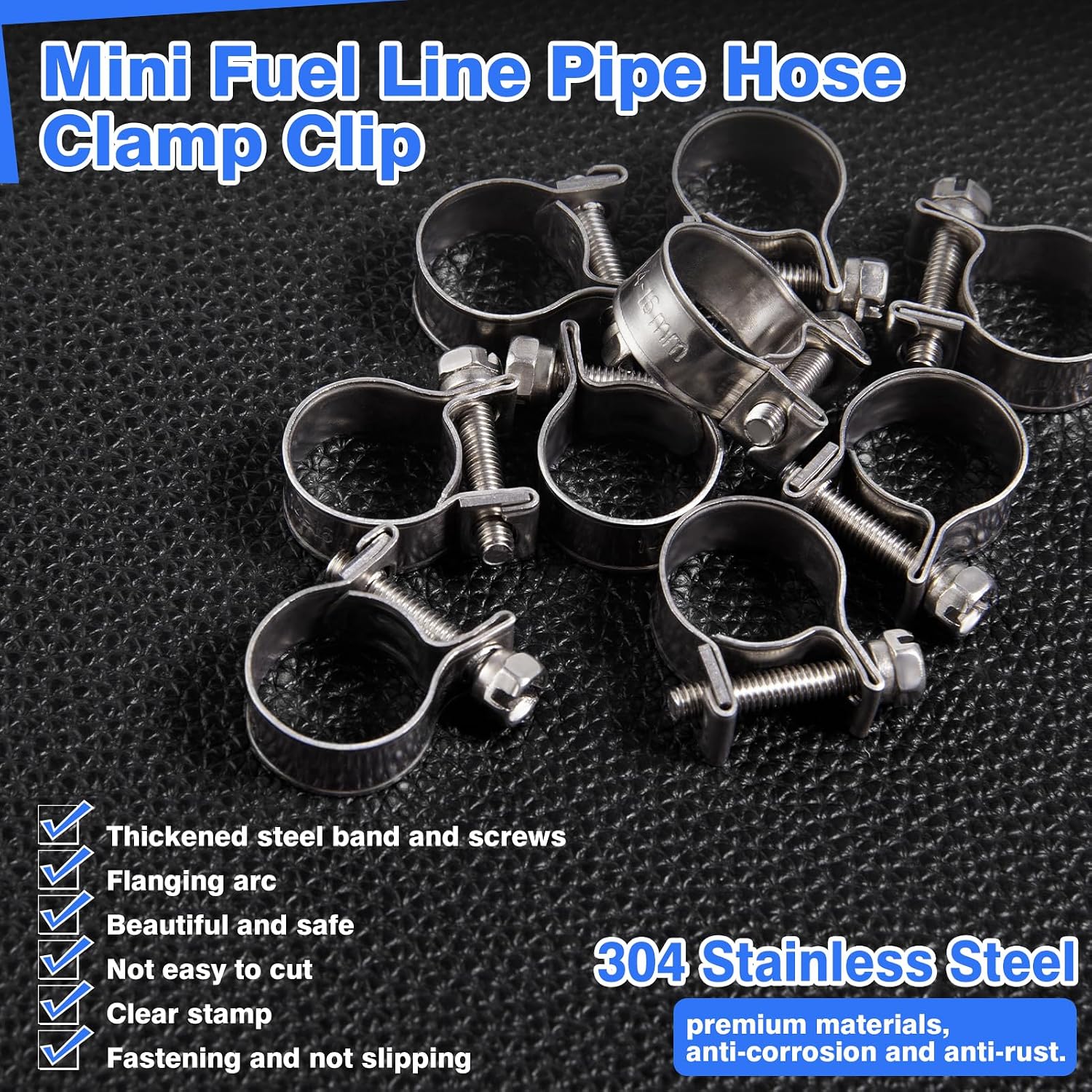 10pcs Stainless Steel Mini Fuel Line Pipe Hose Clamp Clip 13-15mm Fuel Injection Line Style Hose Clamp Adjustable Pipe Hose Clip Tube Clamps For Diesel Petrol Pipe (1/2" - 9/16"Dia)