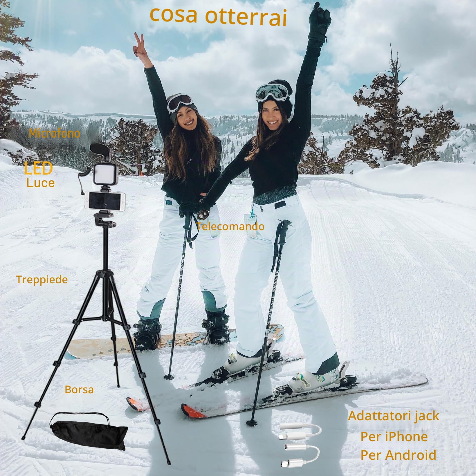 Kit video per smartphone, kit per vlogging, kit Youtuber, con microfono e treppiede leggero, 127 cm, con clip per telefono estensibile, telecomando compatibile con iPhone/smartphone/fotocamera…