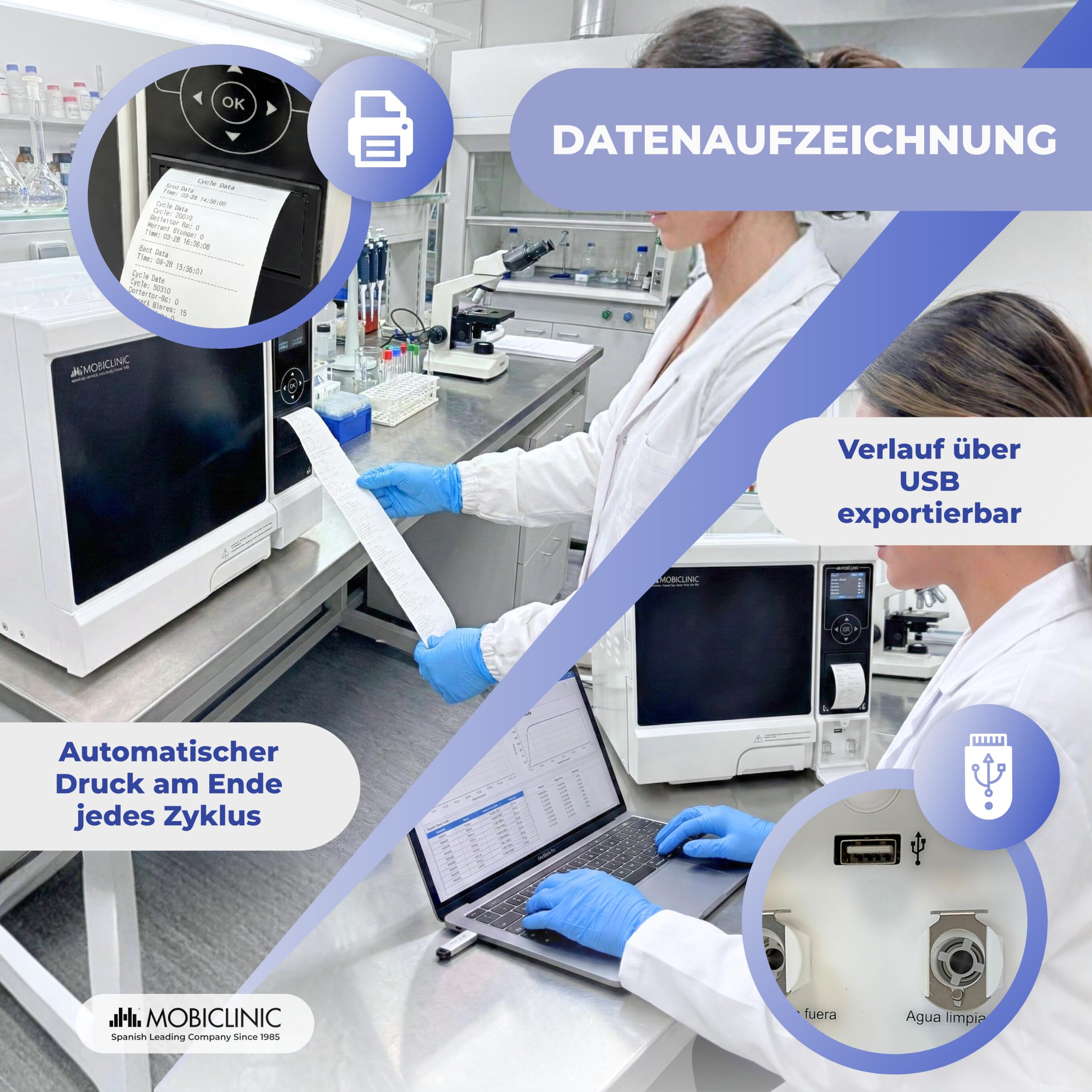 Mobiclinic®, Professioneller Autoklav, 12L-Dampfautoklav-Sterilisator, 99% Desinfektionsmittel mit 360°-Abdeckung, LCD-Bildschirm, anpassbare Programme, Drucker, USB, Kliniken und Labore, MobiClave