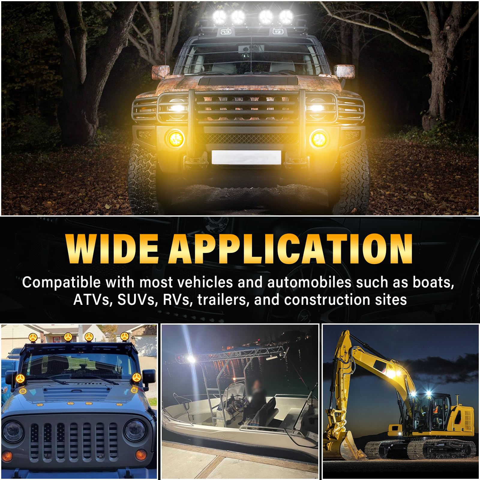 RIGIDON 2x 4 36W okrągły reflektor roboczy led z zestawem okablowania 12 V, dalekiego zasięgu led biała bursztynowa lampa, projektor światła robocze do offroad samochodów ciężarowych 4x4 motocykl