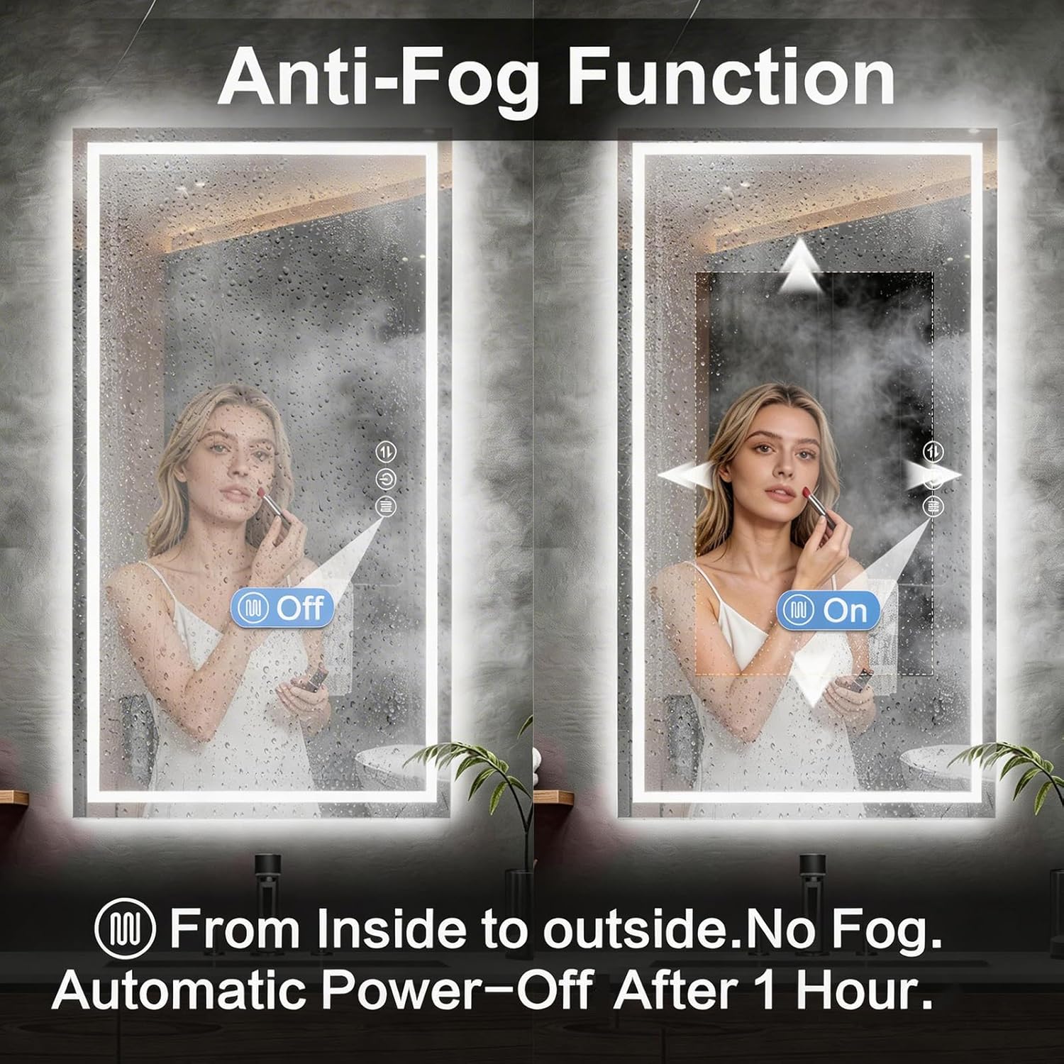 48"x 32" LED Bathroom Mirror with Light, Front and Backlit LED Mirror for Bathroom, Anti-Fog, Stepless Dimmable, 3 Colors, LED Vanity Mirror with Lights, Memory Function, Tempered Glass