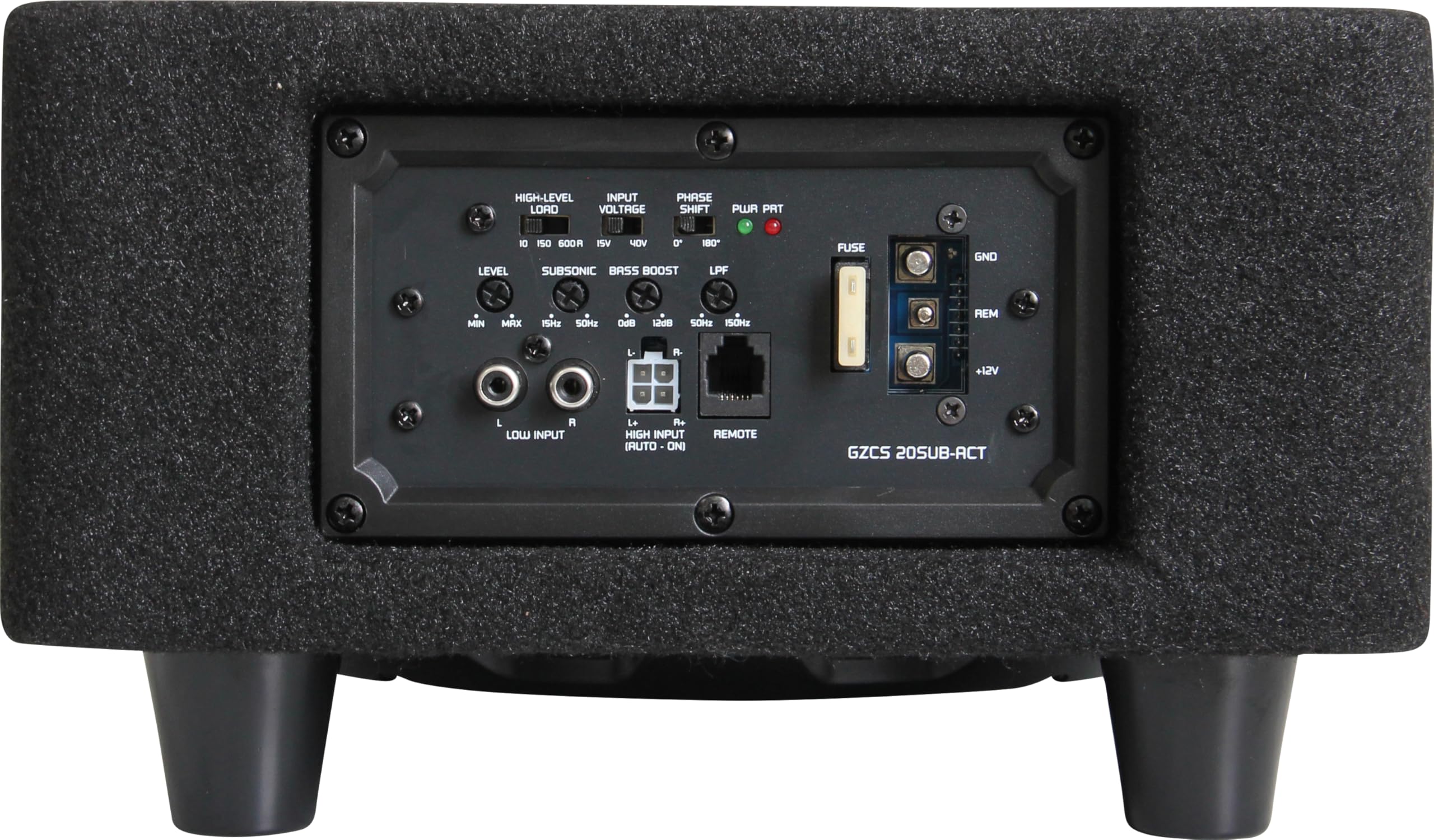 Ground Zero GZCS 20SUB-ACT Aktiv-Gehäusesubwoofer, 20cm, 250W RMS, 50-150Hz, Downfire, 9-16V, Holz