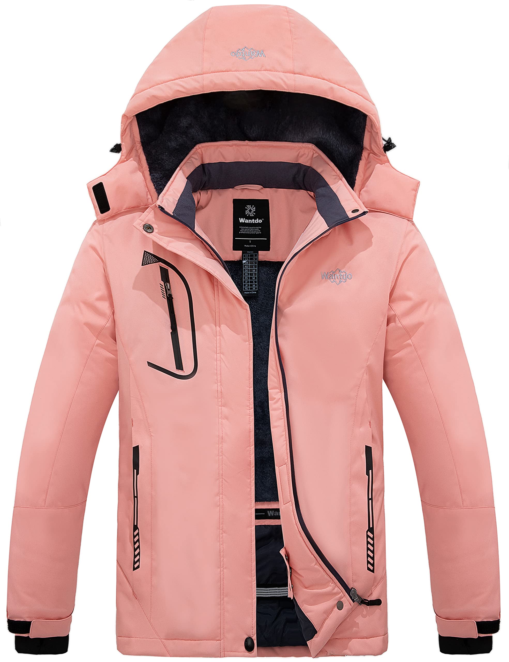 Wantdo Giacca da Sci Montagna Invernale Parka da Neve Caldo con Cappuccio Cappotto da Snowboard Giubbotto da Escursionismo Impermeabile Donna