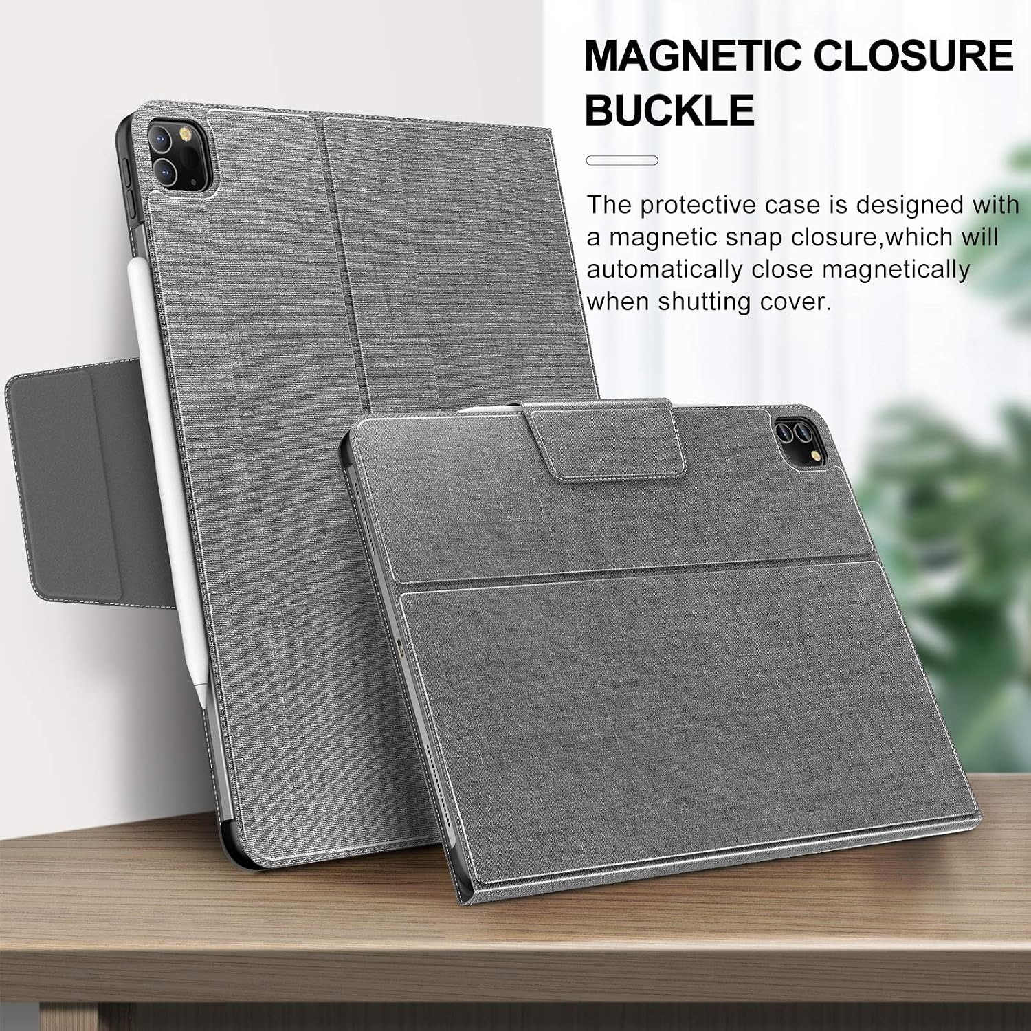 INFILAND iPad Pro 12.9 4th Generation 2020 Case, Multiple Angle Stand Cover Compatible with iPad Pro 12.9 2020/ iPad Pro 12.9 2018 [Support 2nd Gen Apple Pencil Wireless Charging], Gray