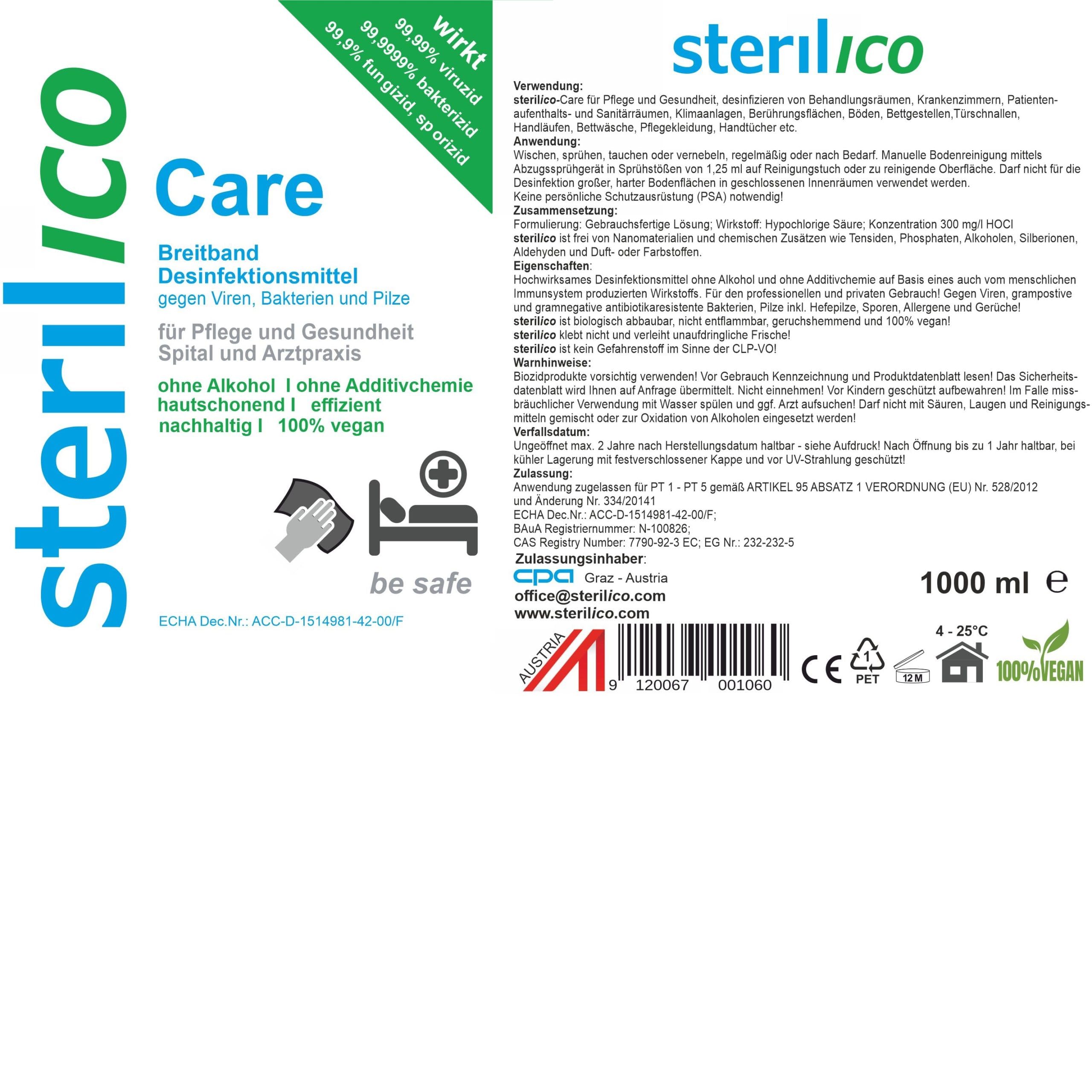 Care – Desinfektionsmittel für höchste Sicherheit in Spital, Arztpraxis und Pflege (1000ml)