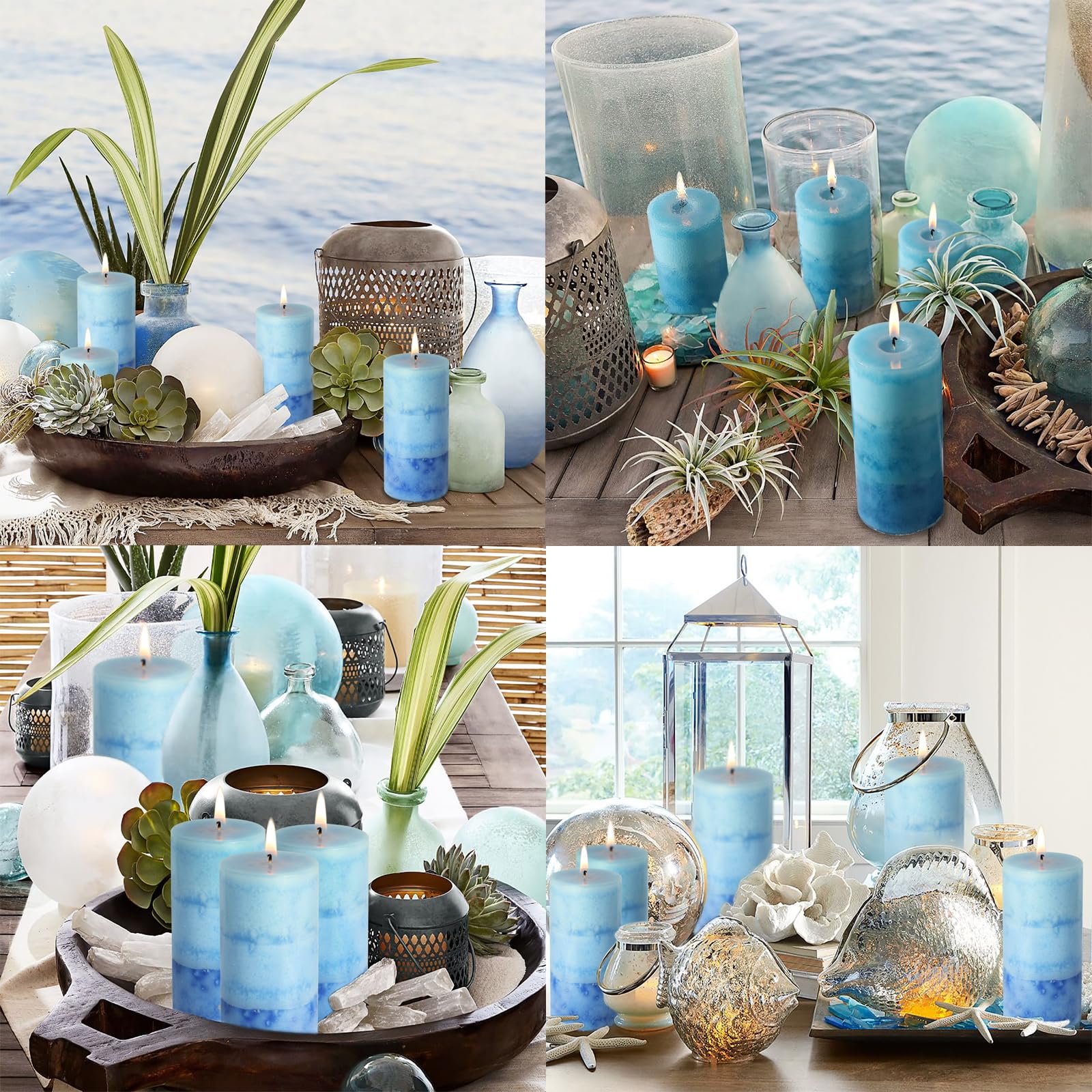 Blue Candles for Home - Velas aromáticas de 60 horas y más de 60 horas, juego de 3 velas aromáticas aromáticas de océano fuertes (7 x 15 cm)