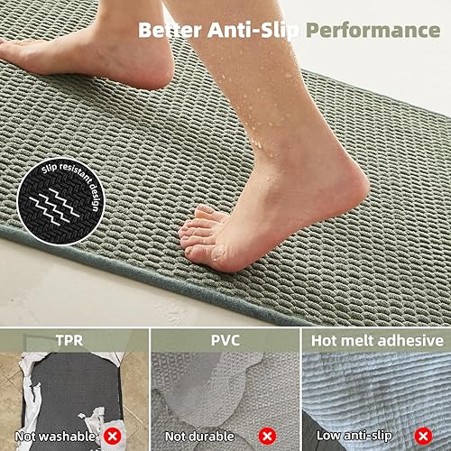 Miniatura 4 de Alfombra de inodoro en forma de U, delgada, lavable, antideslizante, absorbente, de secado rápido, tapete de pelo bajo, color verde salvia, 20 x 24