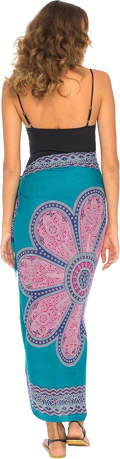 SHU-SHI Womens Beach Swimsuit Cover Up Flower Sarong Wrap with Coconut Clip - Image 6