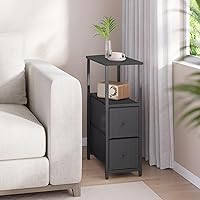 Vista 4 de TUTOTAK Small Narrow End Table, Set of 2, Side Table, Nightstand with 2 Cloth Drawers, Couch Table, for Living Room, Bedroom, Bedside, Black