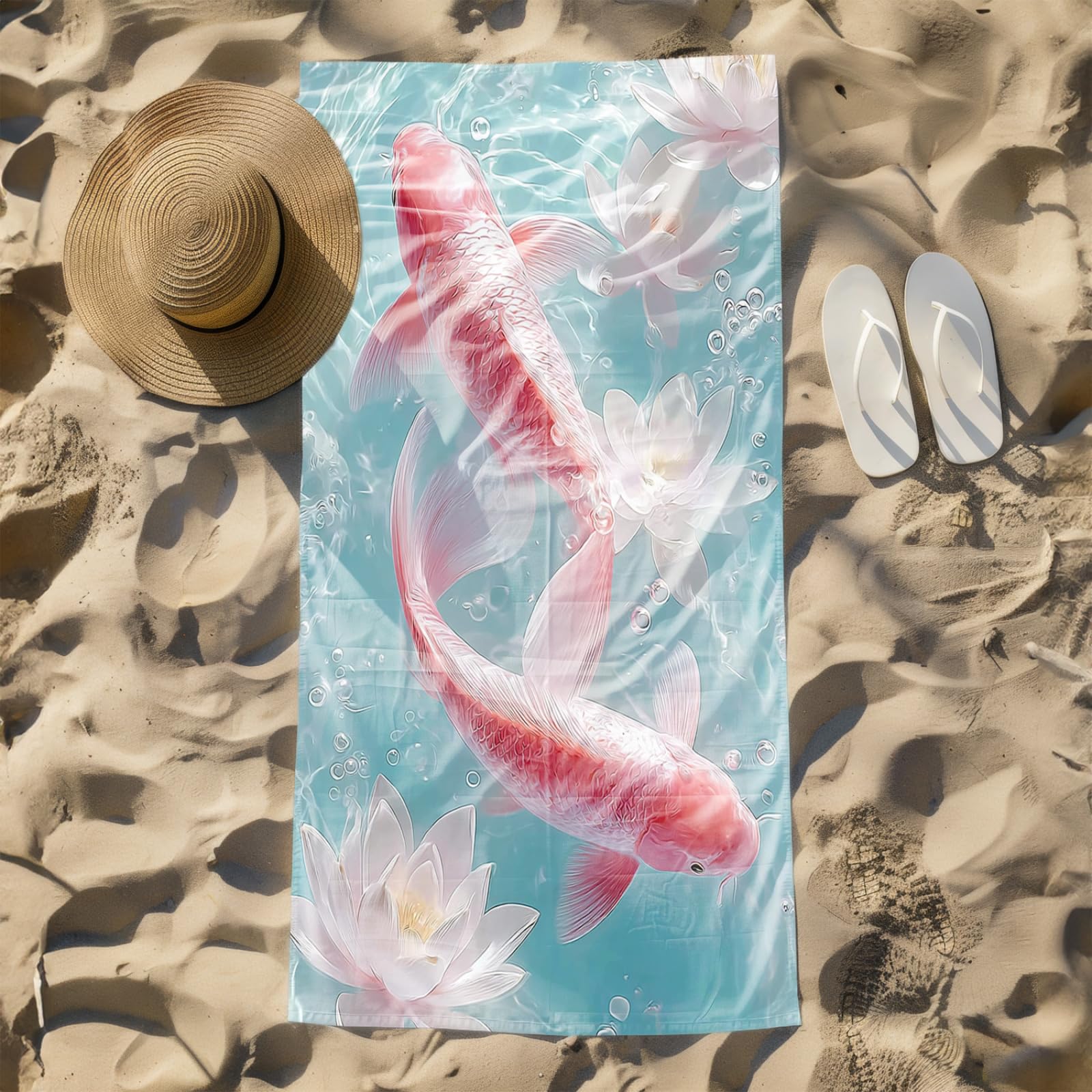 Générique Serviette Microfibre Plage Poisson Bleu Rose