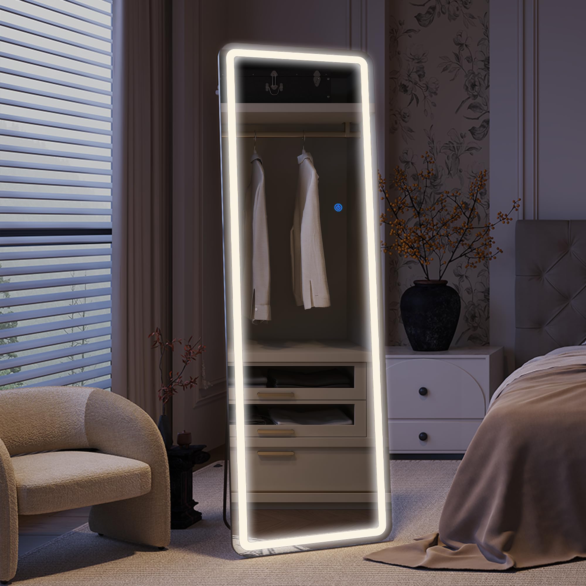 ZKIODV Specchio da parete 160 x 50 cm, con illuminazione, specchio a LED grande, grande specchio illuminato, con supporto per camera da letto, soggiorno, corridoio (nero)