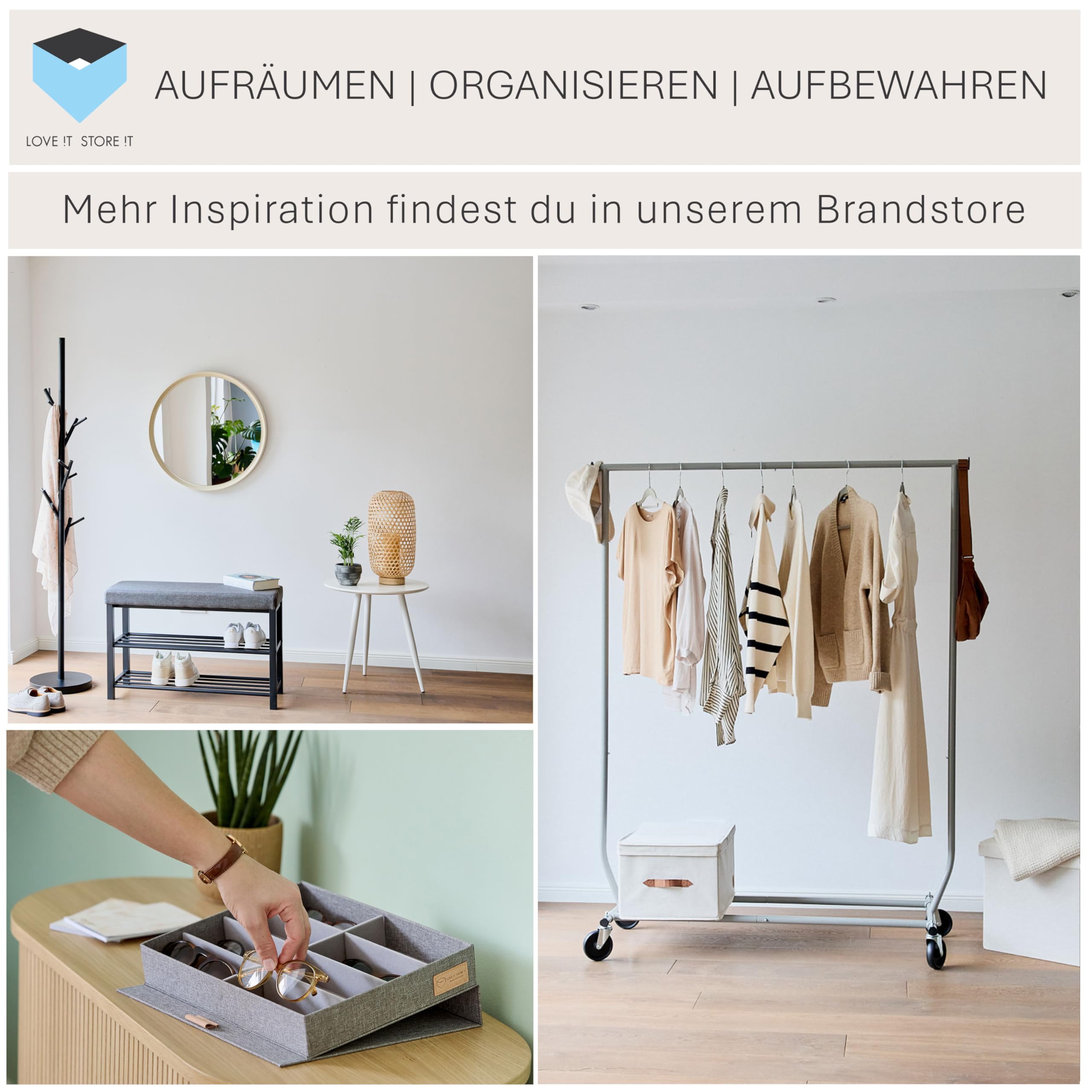 LOVE IT STORE IT Loft Kleiderständer Metall, Schwarz | Moderner Garderobenständer, Ideal für Flur, Schlafzimmer, Büro, 30 x 30 x 170 cm