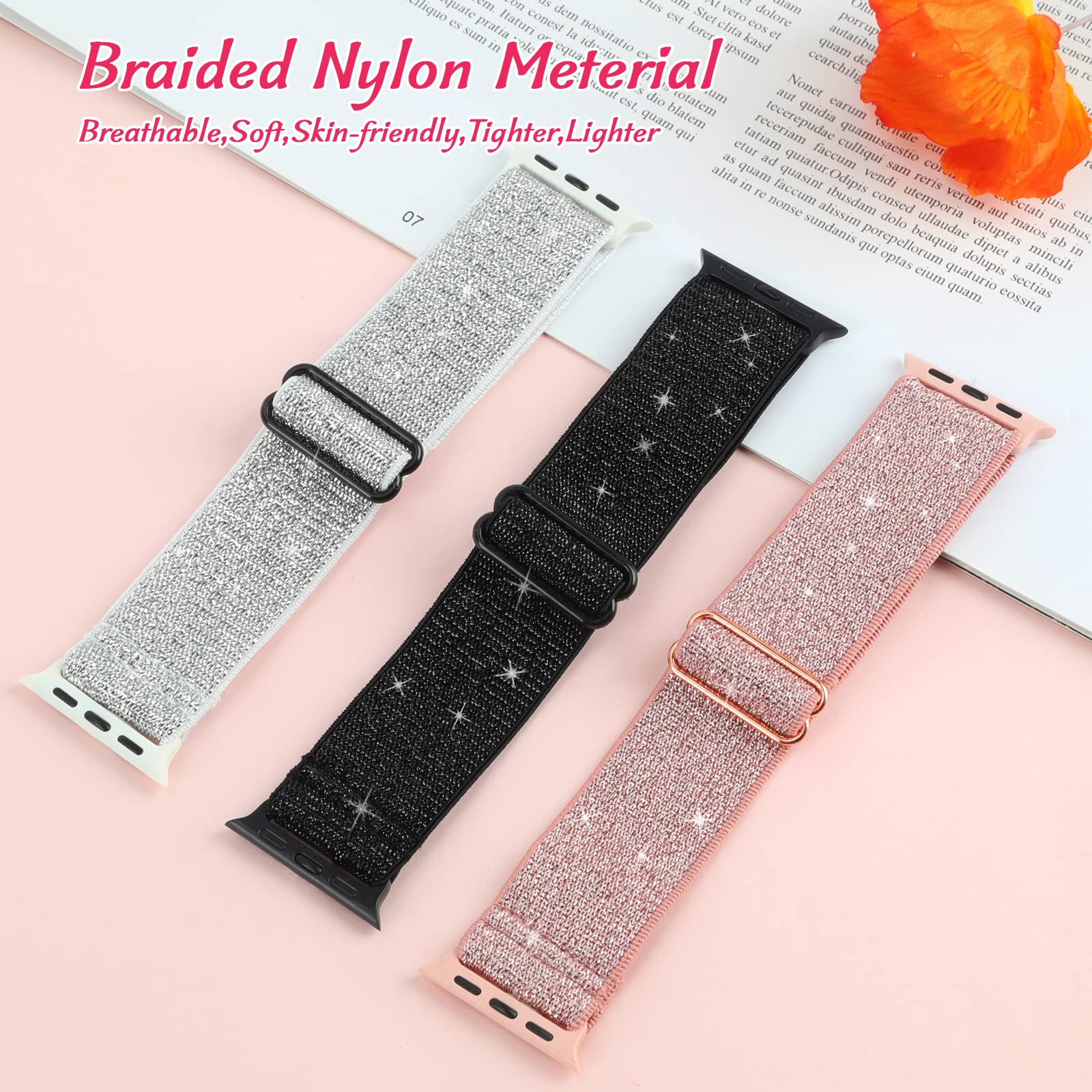 Stretchy Nylon Bling Straps Compatible with Apple Watch Strap 38mm 40mm 41mm 42mm 44mm 45mm 46mm 49mm - Image 4