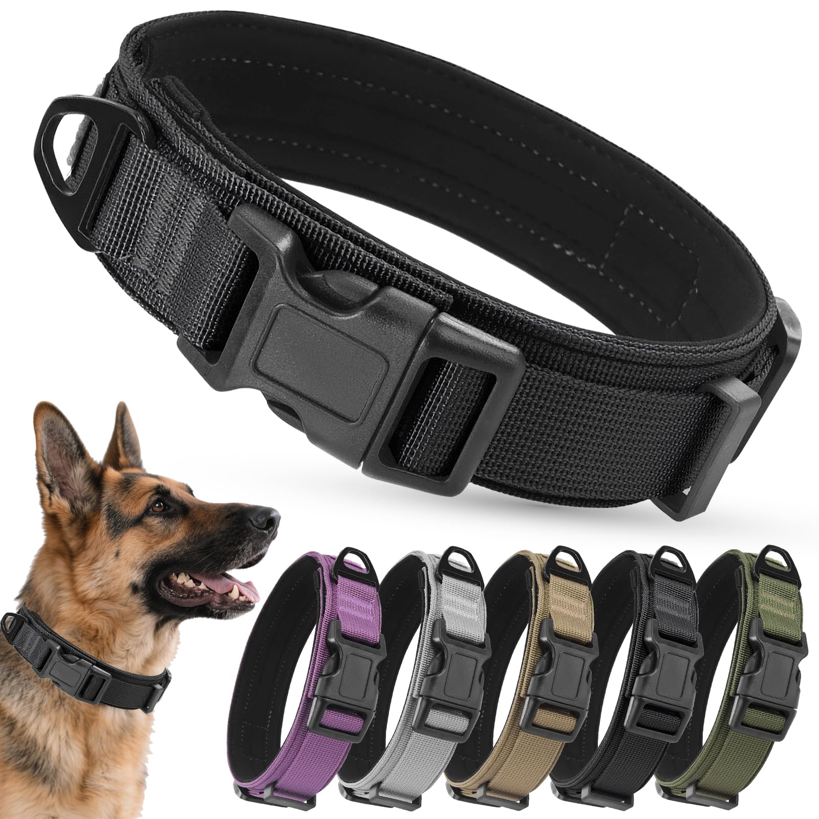 Ledeak Tactical Dog Collar, Nylon Adjustable Durable Pet Collars with Safety Buckle, Padded Breathable Soft Dog Collars