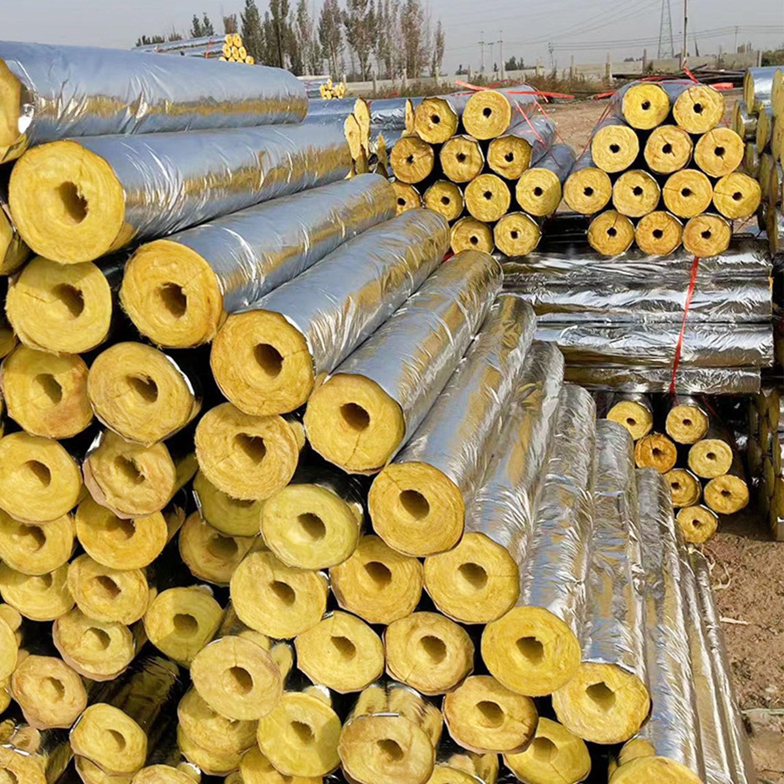 Aluminum Foil Self-Adhesive Insulation Pipe Wrap – Glass Wool Pipe Sleeve, Fire Resistant, High Temp Steam Pipe Insulation (1M Length, 114mm ID X 30mm Thick)