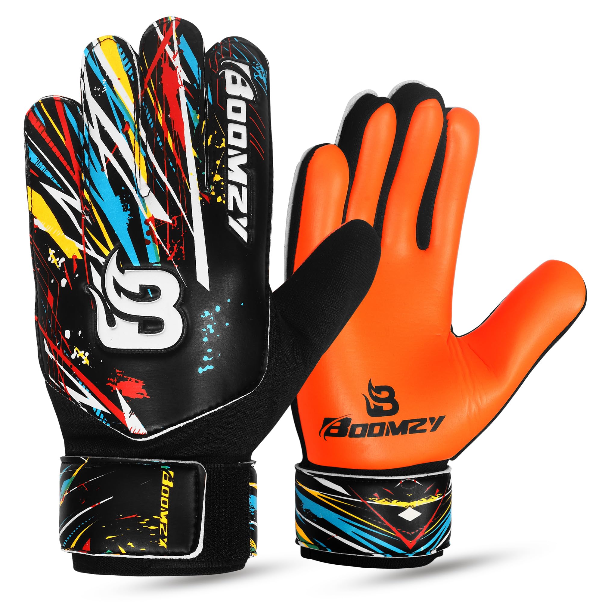 BOOMZY Soccer Goalie Gloves for Kids Boys Children, Youth & Adult Football Goalkeeper Gloves with Double Wrist Protection (Orange Fluorescent, Size 2 suitable for 4 to 5 year old)