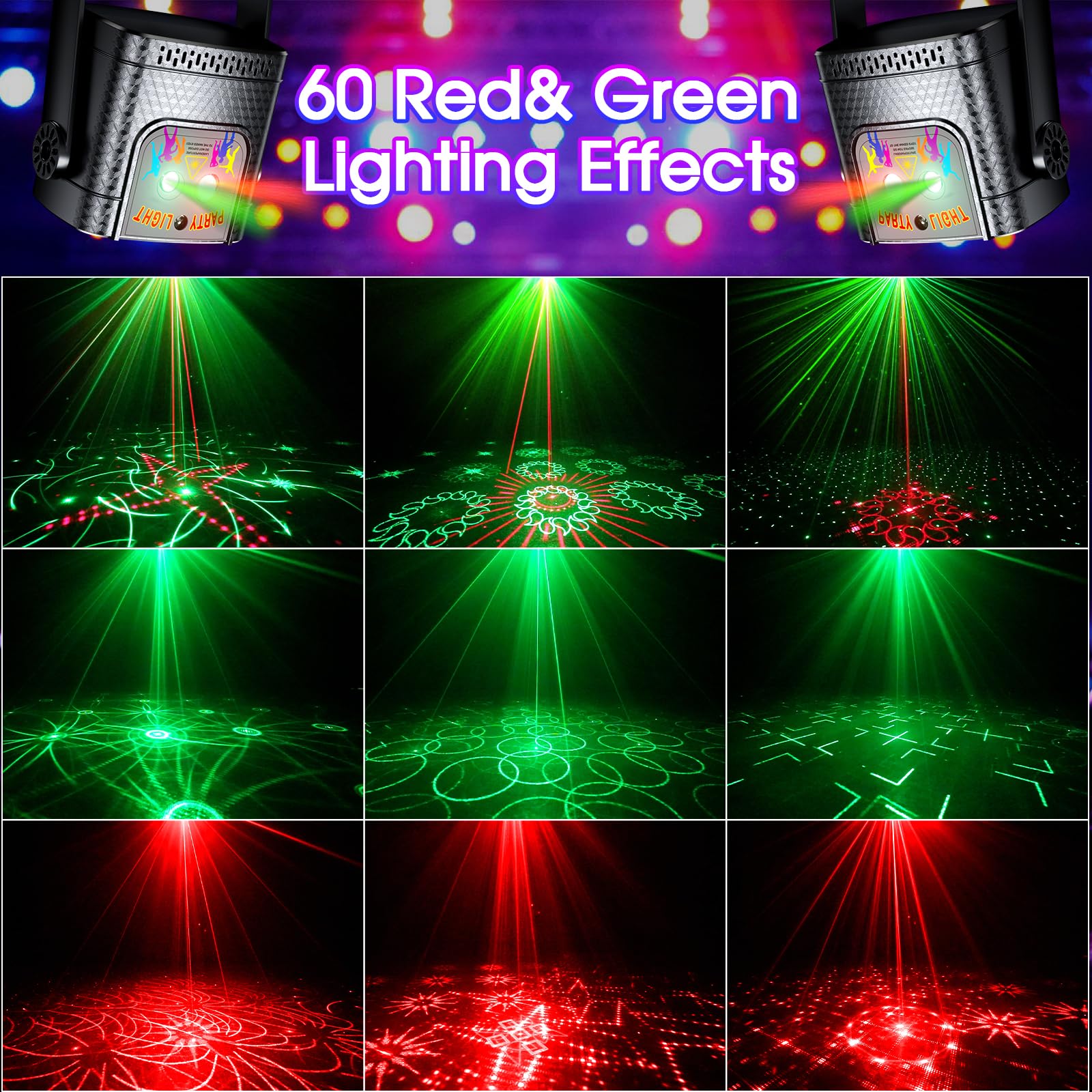 YAZEKY Lampe Disco, 60 Effets Lampe de Scène, Boule Disco LED avec Télécommande, Contrôle Musical et Stroboscope, Projecteur DJ pour Soirée, Fête, Anniversaire, Karaoké, Club, Noël