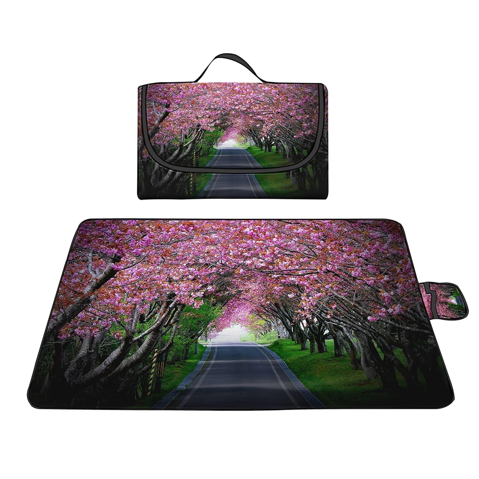 Coperta da Picnic Foresta rosa strada,100x150cm,Grande XXL Picnic Blanket,con Parte Inferiore Impermeabile Tappetino Spiaggia Isolata Pieghevole per Spiaggia,Campeggio,Esterno,Parco,Giardino