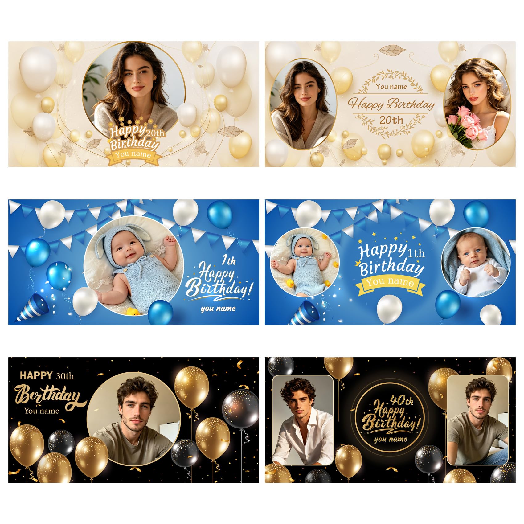 Personalized Birthday Banner Custom Name & Photo Party Decorations, Personalised Happy Birthday Banners, Custom Birthday Backdrop for Boys Girls,6 Styles — image 1
