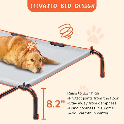 Miniatura 3 de PRAISUN Cama para perros XXL para exteriores con toldo, cama elevada para perros, malla de textileno, marco de metal para interiores, exteriores,