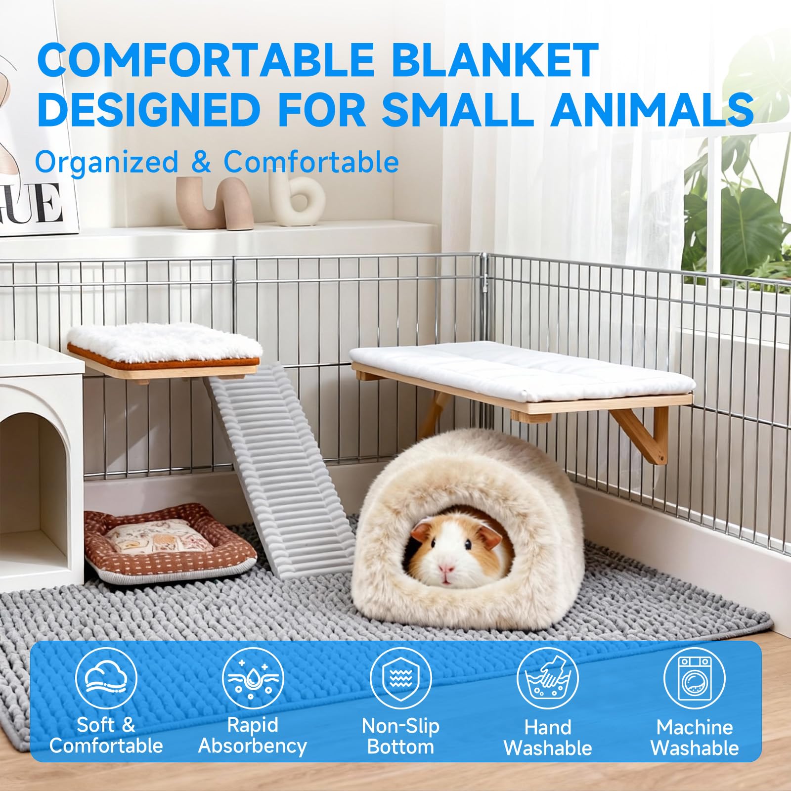 2 Pezzi Tappetini Cavie 60×40 cm, Accessori Cobi Lavabili, Accessori Conigli, Tappetino Recinto Coniglio, Cuscino Animali Riutilizzabile per Hamster/Conigli/Gatti (Grigio)