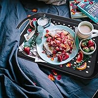 Vista 6 de Gran bandeja de servir antideslizante con asas, bandejas de comida para piernas con agarre de silicona para comer, aptas para lavavajillas