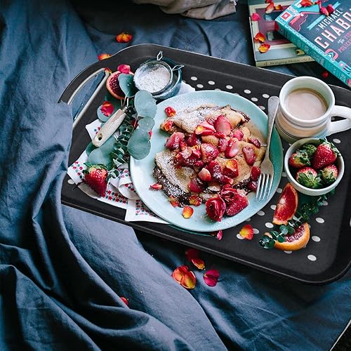 Miniatura 6 de Gran bandeja de servir antideslizante con asas, bandejas de comida para piernas con agarre de silicona para comer, aptas para lavavajillas