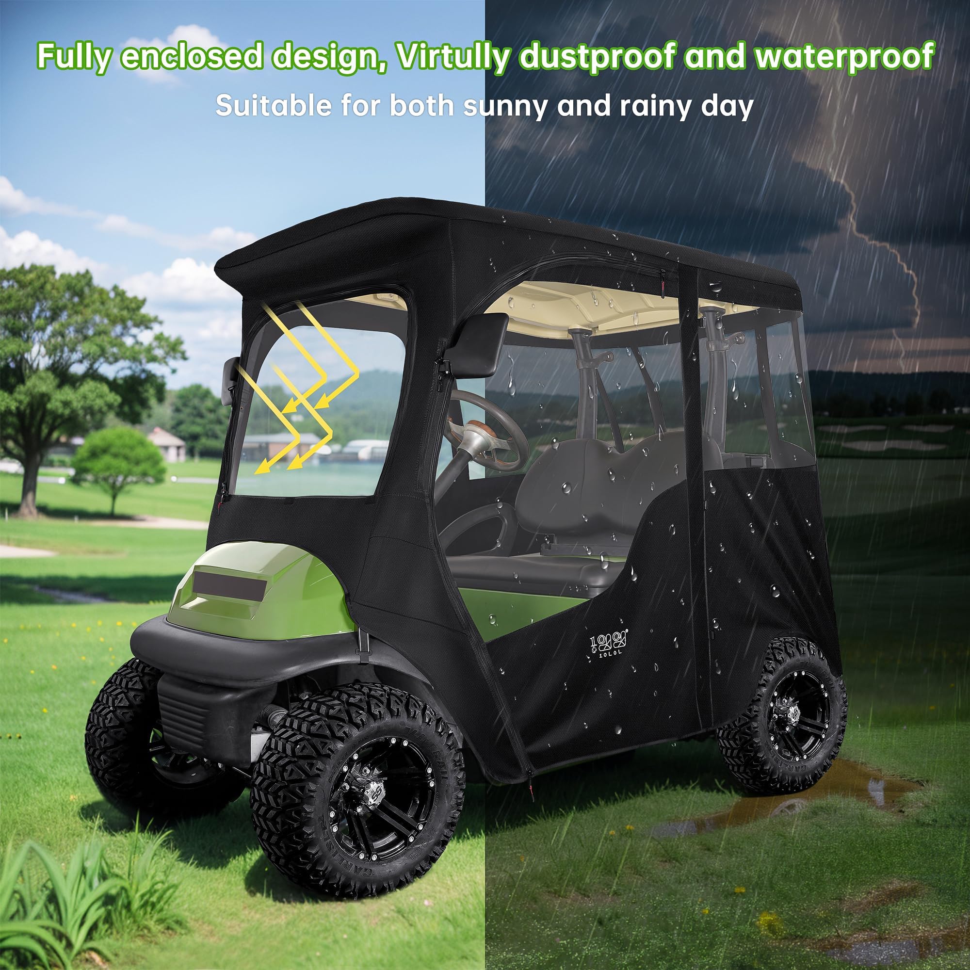 10L0L Golf Cart Deluxe Enclosure für 2 Passagiere Club Car Precedent & Temo,600D Winddicht Wasserdicht 4-Seiten Schutz Golf Buggy Warmhalten Abdeckung Fahrgehäuse (Schwarz)