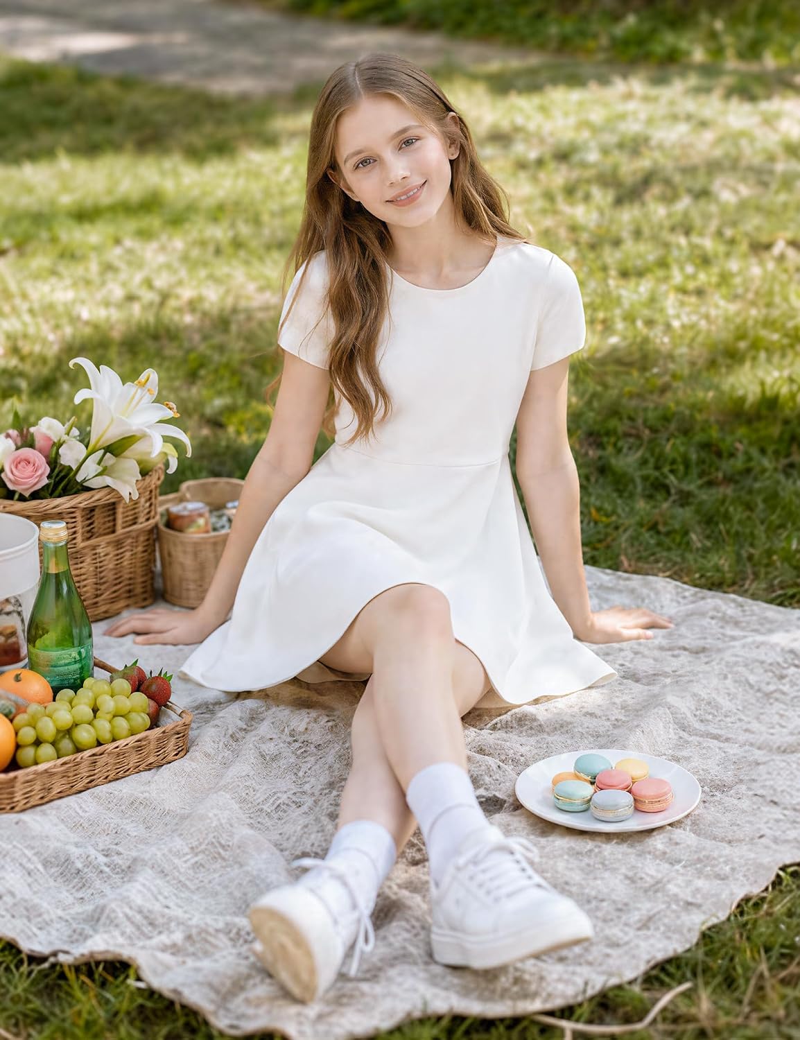 Girls Short Sleeve Dress Summer A-Line Uniform Twirl Dress