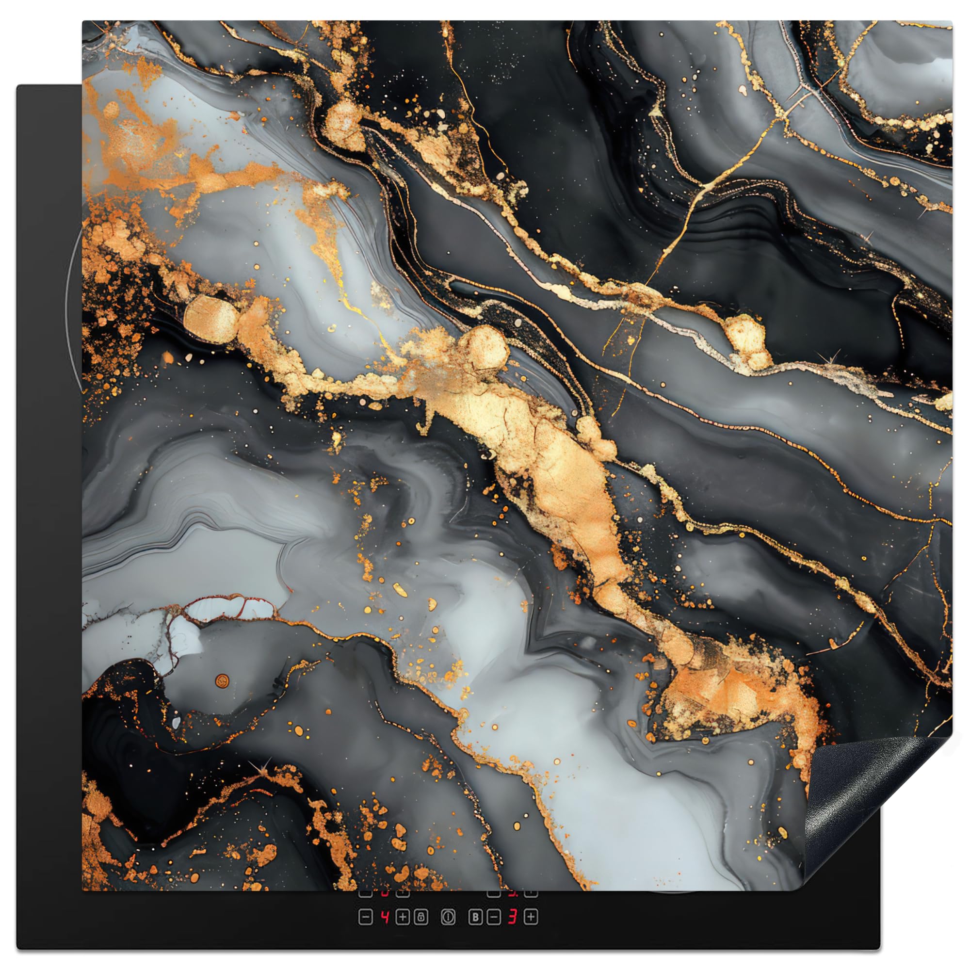 KitchenYeah© Induction Hob Protector Mat 30.7"x30.7" / 78x78 cm Stove Cap Top Cover Kitchen Cooker Covers for Electric Hobs Vinyl Marble - Gold - Grey - Black - Texture — image 1
