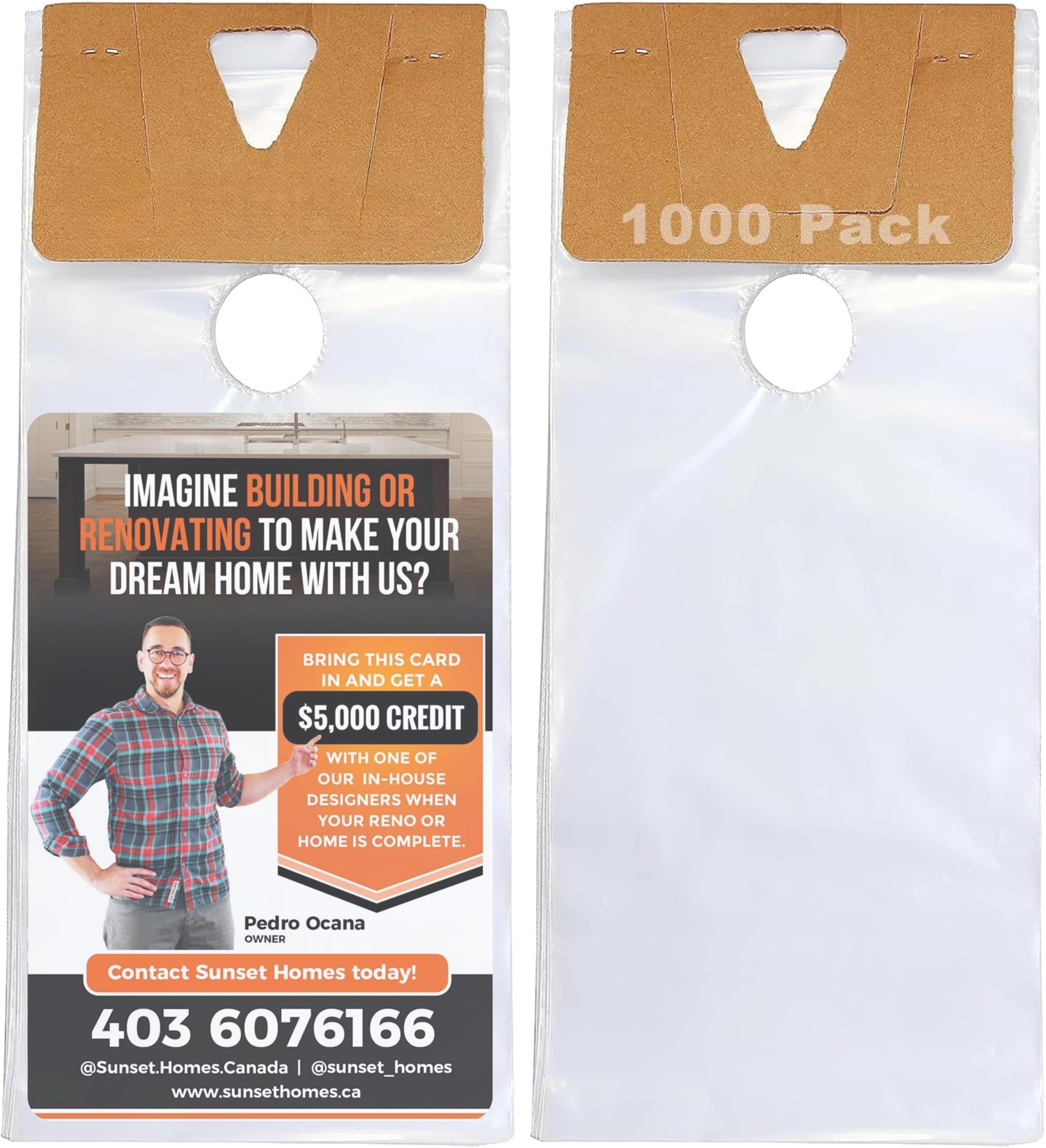 TidyFriend Plastic Door Hanger Bags 6” x 12” (1000 Pack), Clear Door Hanger Bags Protects Flyers, Brochures, Notices, Printed Materials, Waterproof and Secure