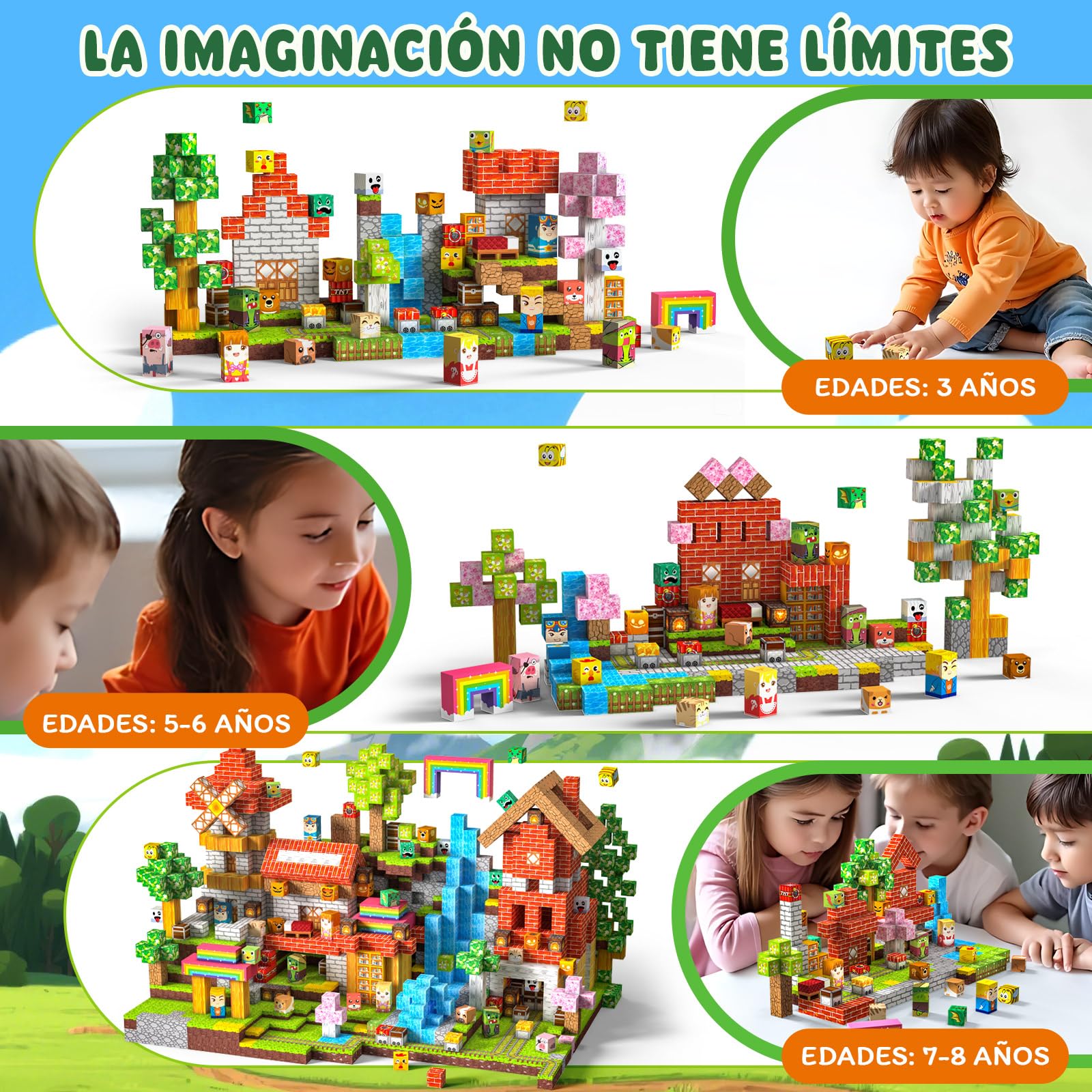 Bloques Magneticos Construccion Niños 330 Piezas 2CM 3+ Magneticas, Juego Magnetic Blocks Tiles Construcción, Juguetes Montessori para Niños 4 5 6 7 8 9 10 11 12 Regalos de Cumpleaños para Niñas
