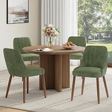Wooden Dining Chairs Set of 4, Upholstered Fabric Kitchen Chairs with Tufted Button Backrest, Modern Dining Room Chairs with Solid Wood Legs for Kitchen, Green