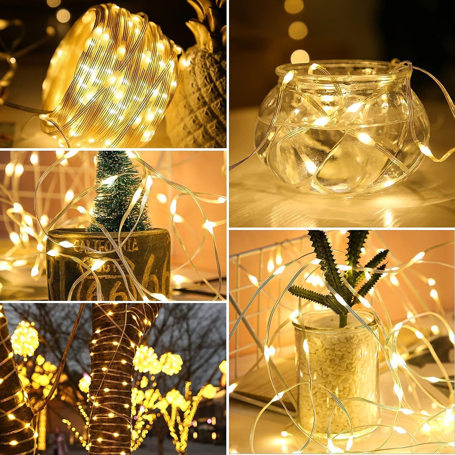 Qillnyy 220 LED catena luminosa con luci per esterni/interni, 25 m, 8 modalità, con telecomando, timer, filo di PVC, decorazione giardino, albero di Natale, matrimonio, Natale (bianco caldo)