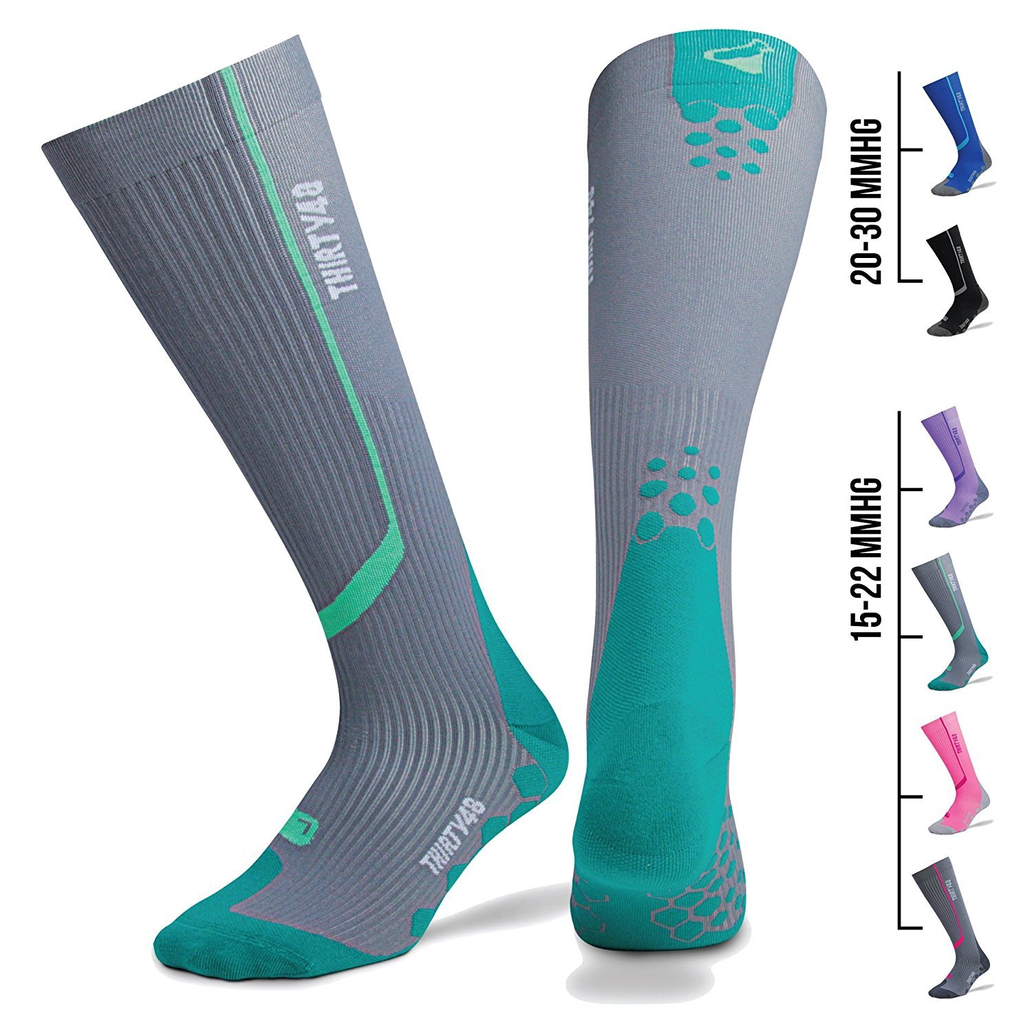 Compression Socks for Men & Women by Thirty48 | 15-22 mmHg | Improves Blood Circulation | Great For Sports, Running, Nurses, Maternity & Airplane Travel | Green/Gray | XL