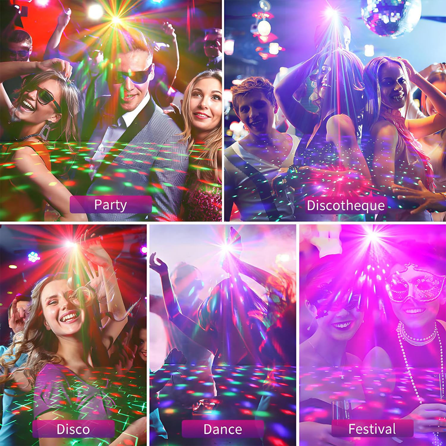 Luces Discoteca para Fiestas, Luz DJ Escenario RGB Sound Activadas con Luz Strobo y Bolas de Discoteca, Portátil Luces Colores Estroboscópica para Casa Fiesta Cumpleaños Bar Navidad Helloween Bodas