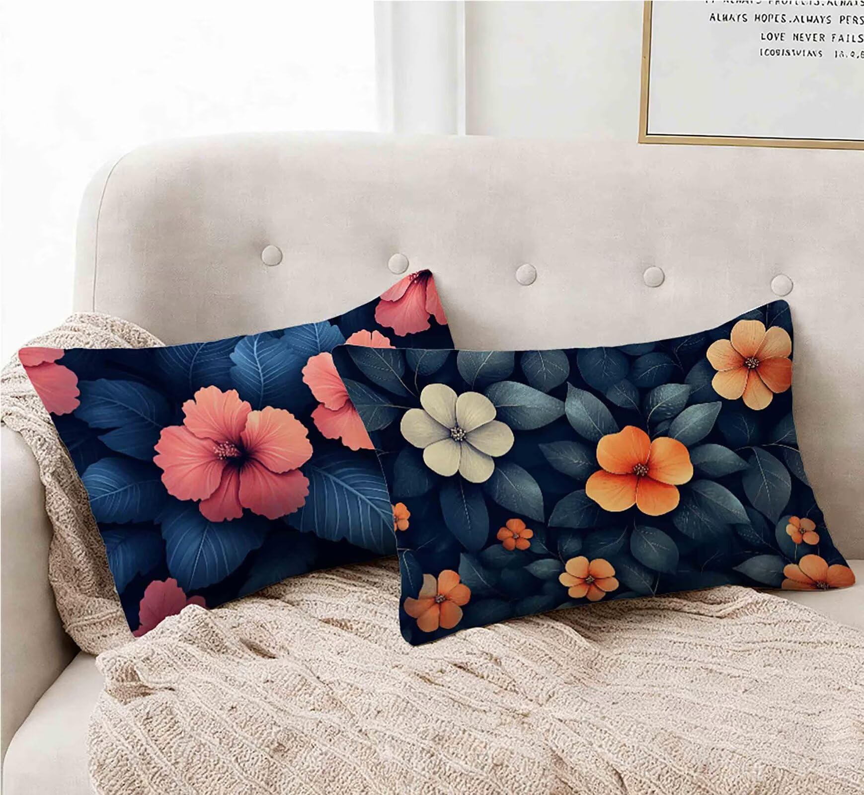 Kissenbezug Kirschblüten Kissenbezug 50x80 2er Set, Kopfkissen Rosa Kopfkissenbezug Wasserdicht Leinen Design Kissenbezüge Herbstdeko mit Verstecktem Reißverschluss für Deko Schlafzimmer -lsy250124F