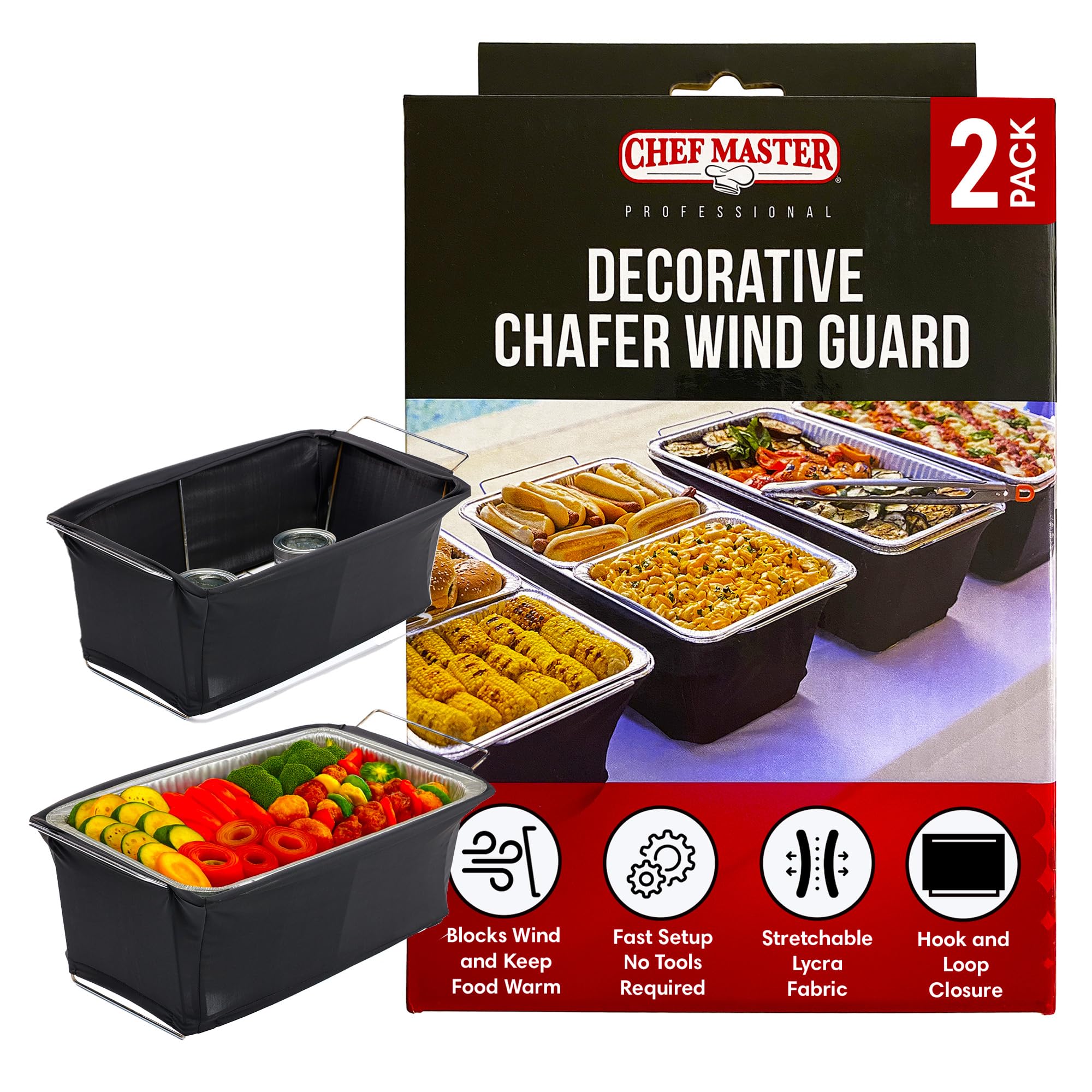 2個パック Chafer ウィンドガードカバー 食器用 - 難燃性ファブリックスクリーン フードウォーマー用 - 摩擦ディッシュウィンドガード - ケータリング、パーティー、ビュッフェ用風保護&保温性 - 90081