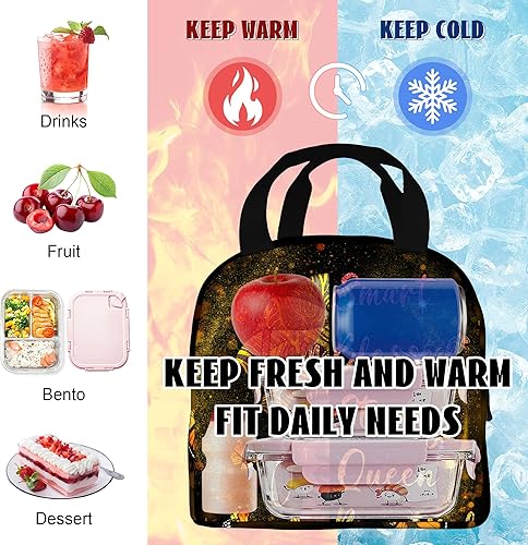 Miniatura 5 de Bolsa de almuerzo afroamericana para mujeres, reutilizable, negra, con aislamiento mágico, portátil, bolsa de mano para mujeres, viajes, senderismo,