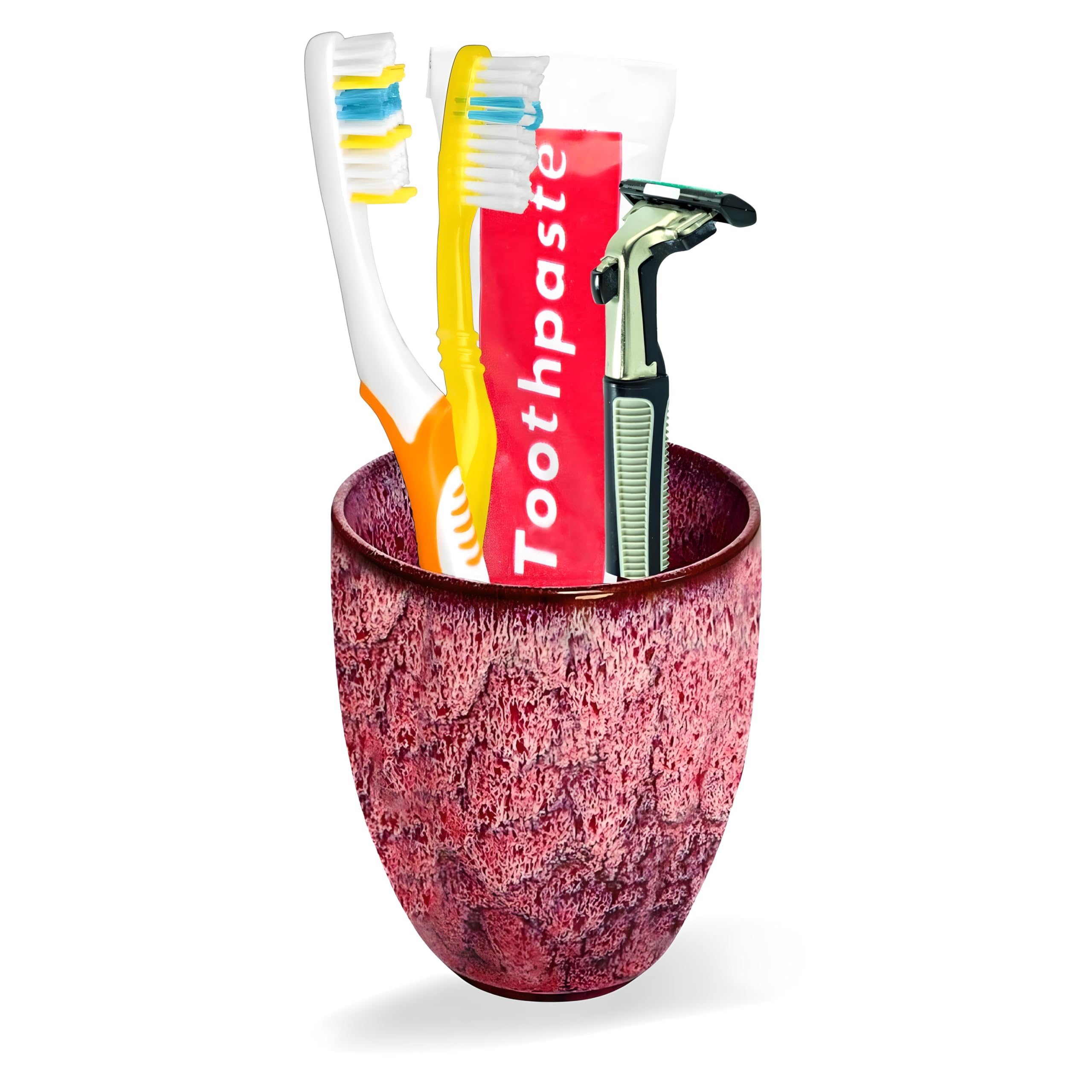 ArtOlo Stylish Tumbler - Bathroom Storage and Organization - Beautiful and Practical Countertop Organizer - Durable Ceramic Cup, Red (M)