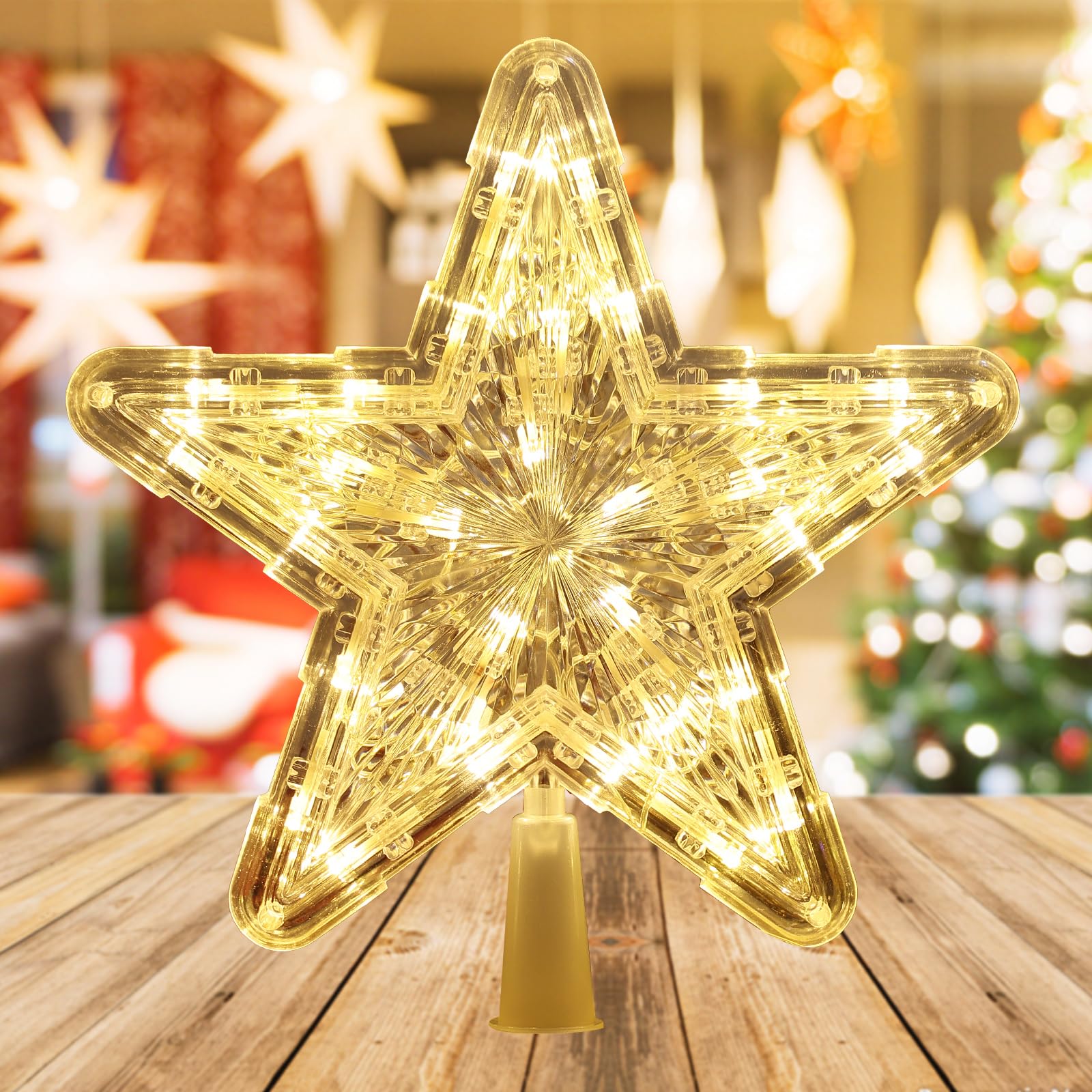 Photo 1 of CALCHELE Christmas Star Tree Topper, 9.47In Plug in Lighted Christmas Tree Decoration Topper for Christmas Tree Ornament Xmas Indoor Decoration