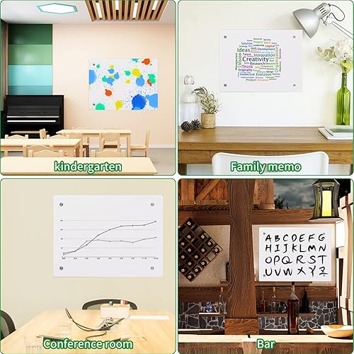 Miniatura 6 de iCAGY Pizarra blanca acrílica de borrado en seco para pared, pequeña pizarra blanca para oficina, hogar y niños, diseño elegante, fácil instalación,