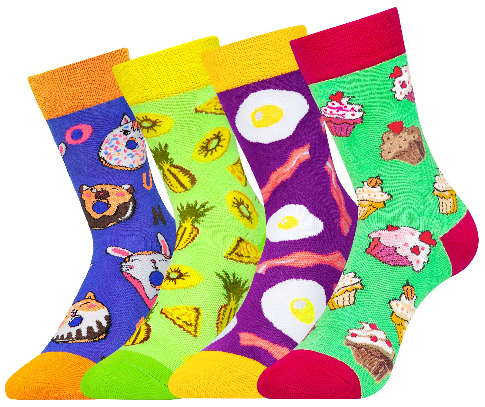 4 Pack Kids Boys Novelty Socks Funny Cute Animal Food Alien Colorful Crew Socks