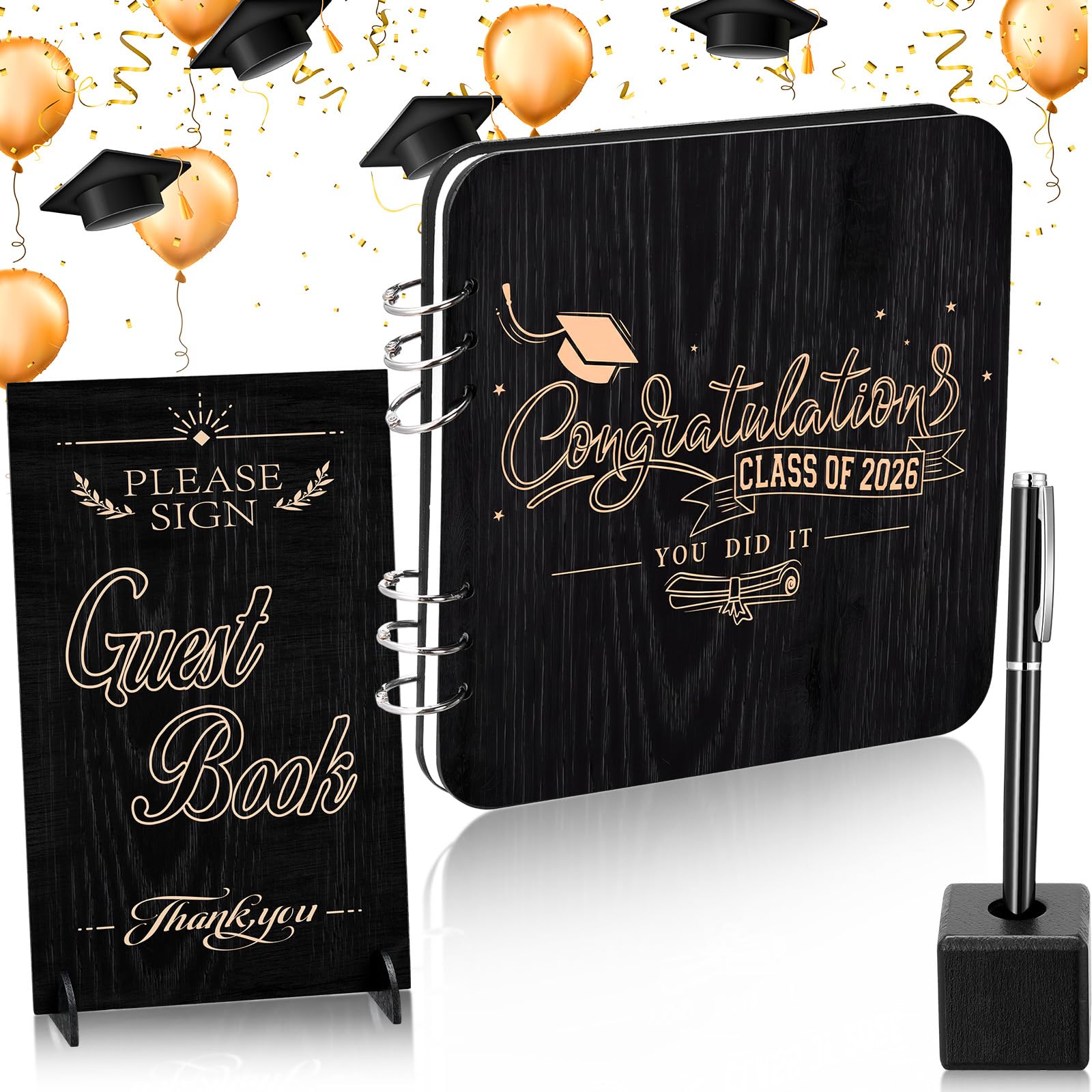 Livre d'or en bois Vercraft 2024 avec stylo et panneau de table pour diplôme