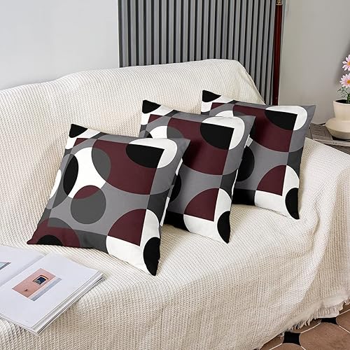 Miniatura 10 de Juego de 2 fundas de cojín geométricas circulares a rayas, fundas de cojín modernas, retro, con ojales, amarillo, gris, blanco, estilo bohemio,