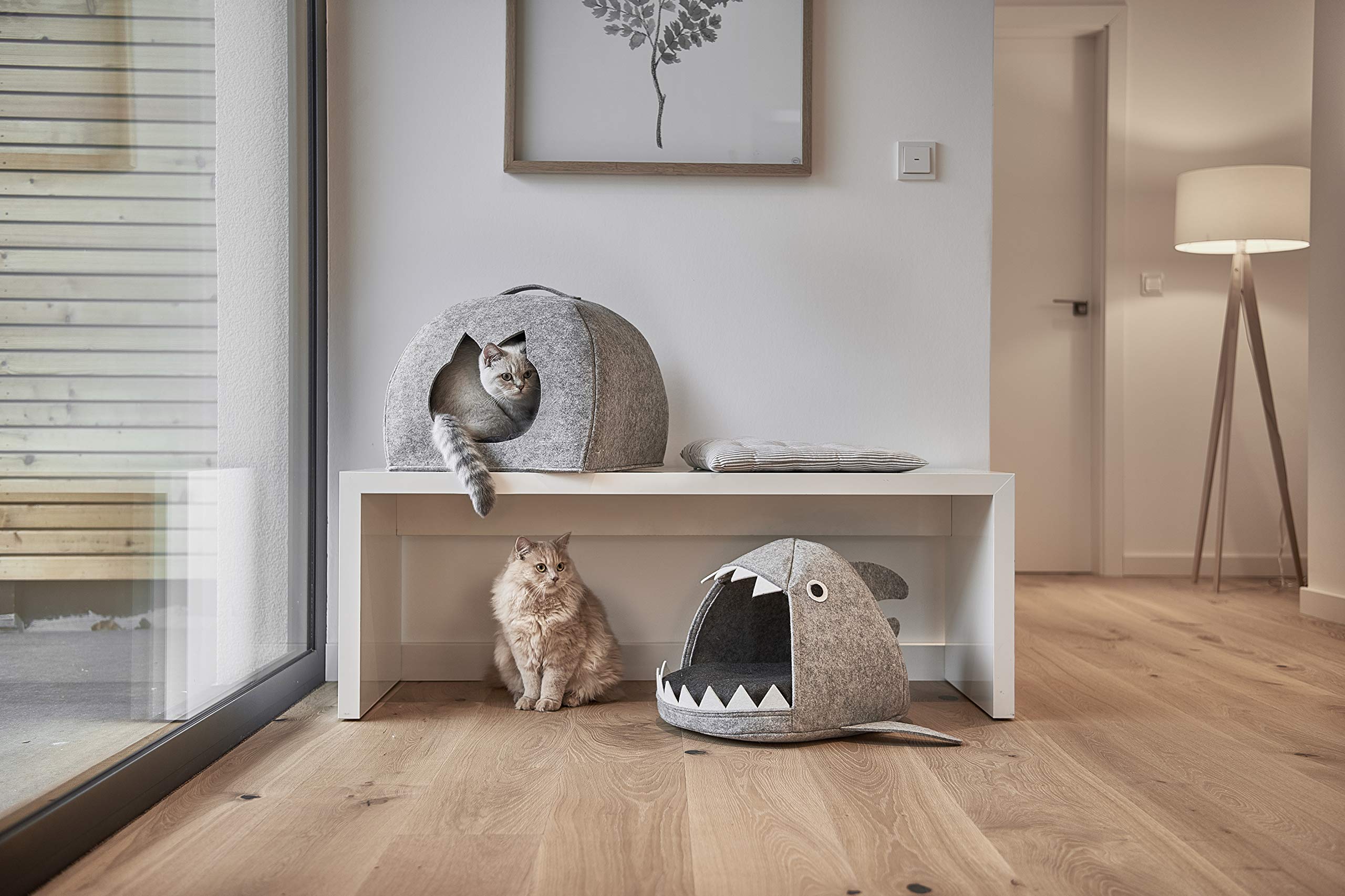 Zeller 14374 Chat de Panier, Feutre Chats de Requin Panier, Feutre, Gris, 45 x 38 x 34 cm
