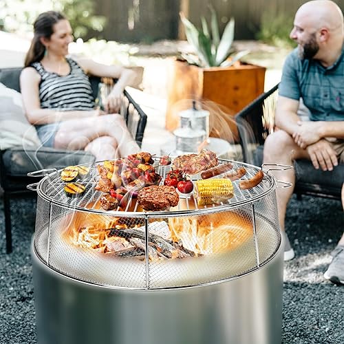 Miniatura 8 de Uniflasy Escudo de fogata y rejilla de cocción para estufa individual de 19.5 pulgadas, rejilla de cocción de acero inoxidable 304 para fogatas de