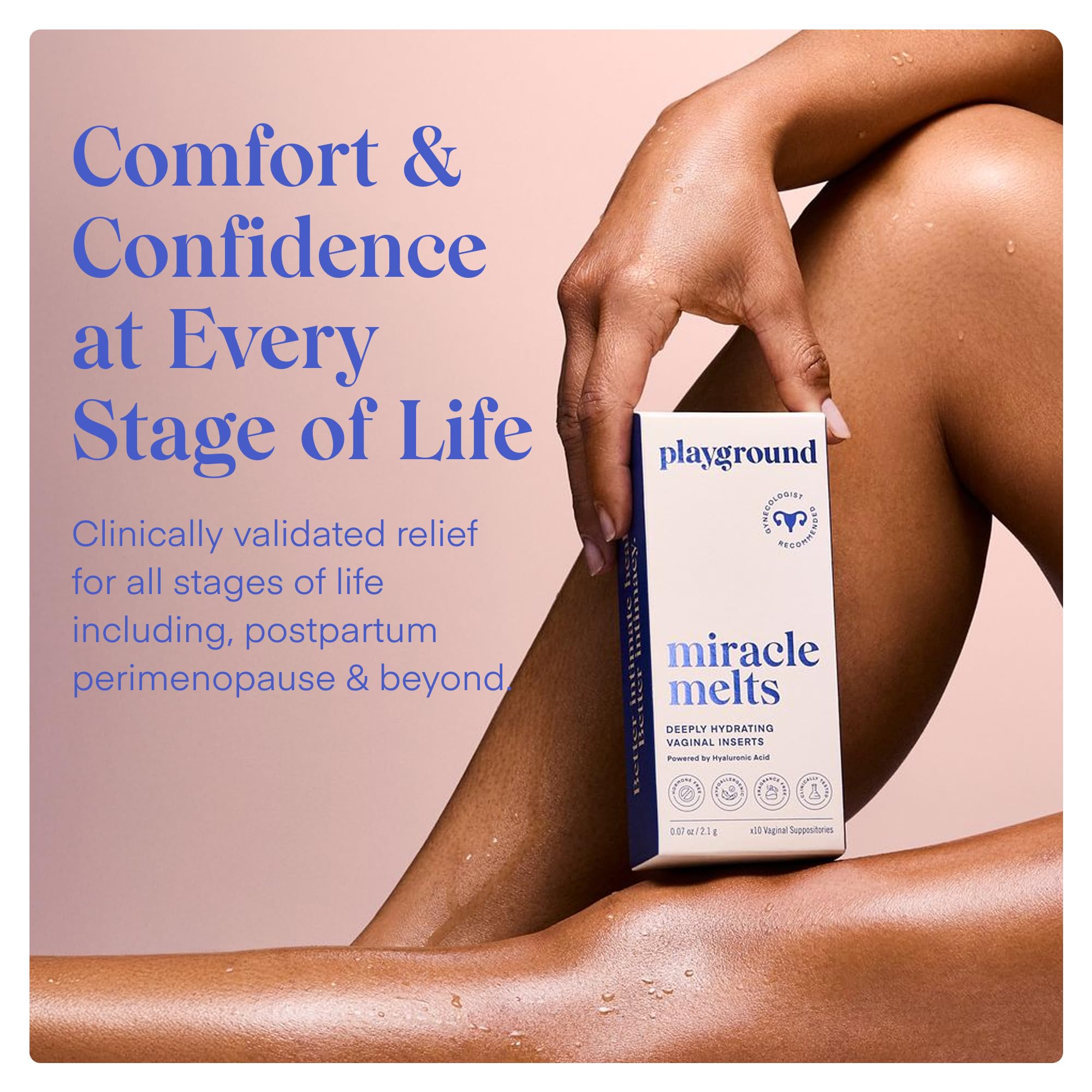 PLAYGROUND Miracle Melts Vaginal Moisturizer, Hyaluronic Acid Moisture Treatment for Women’s Intimate Dryness, Menopause Relief, Hormone-Free Vaginal Tissue Hydration